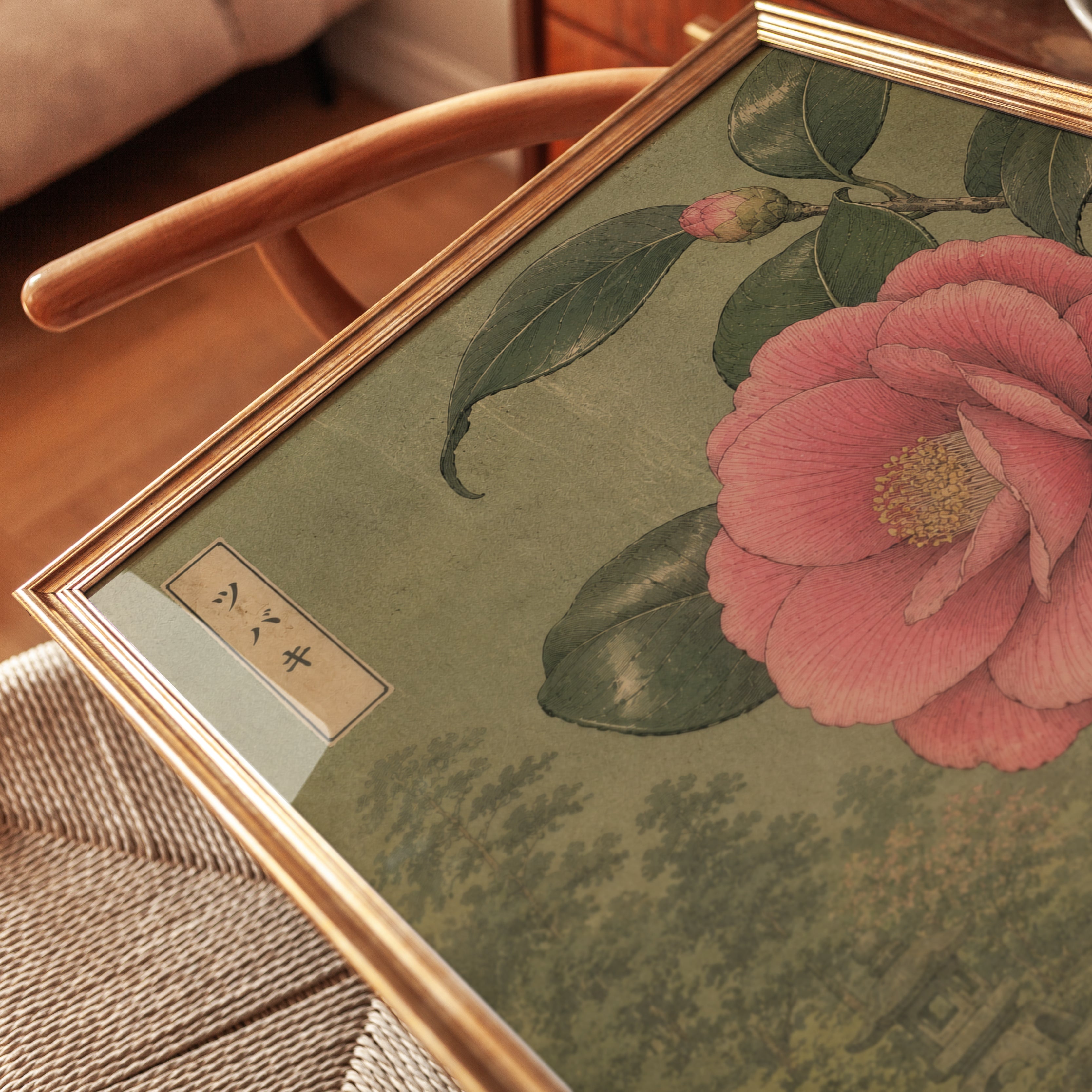 Japanese Camellia Botanical Print — Vintage Asian Flower Art - detail