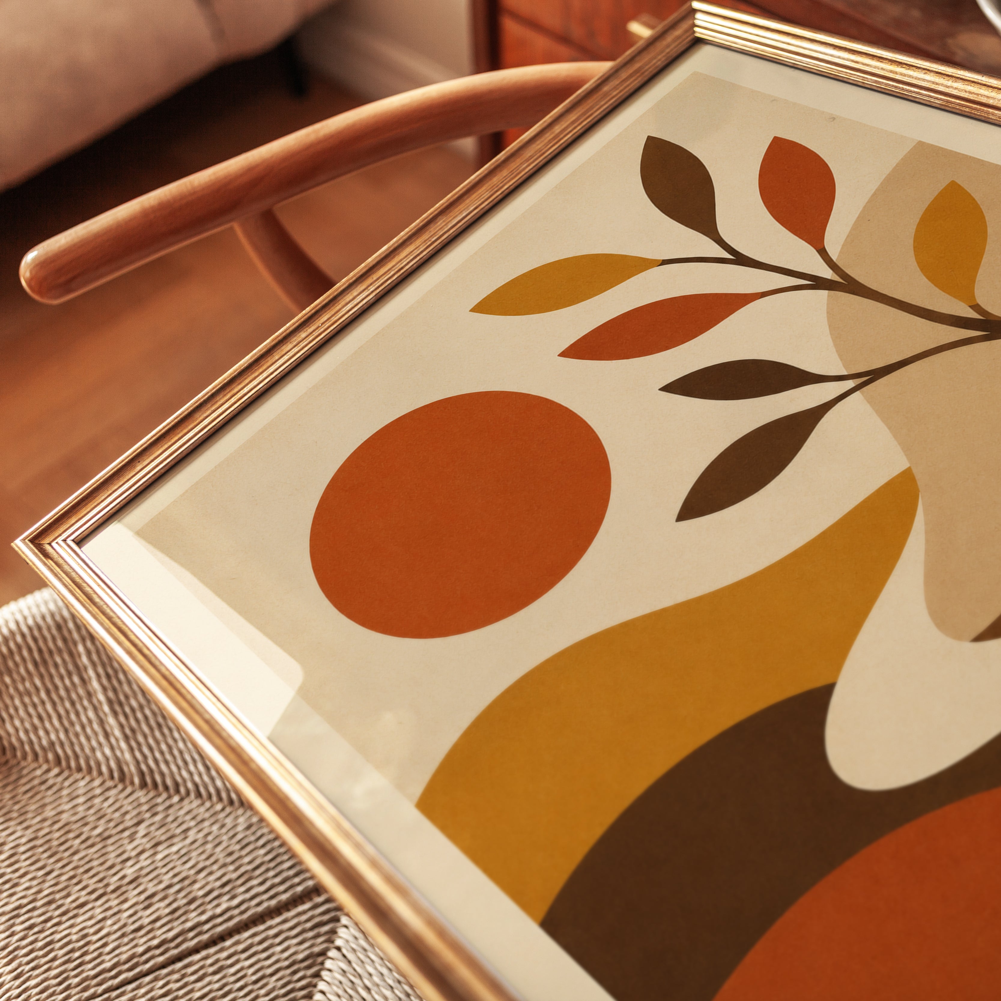 Mid-Century Modern Botanical Landscape: Retro Earth Tones Print - detail