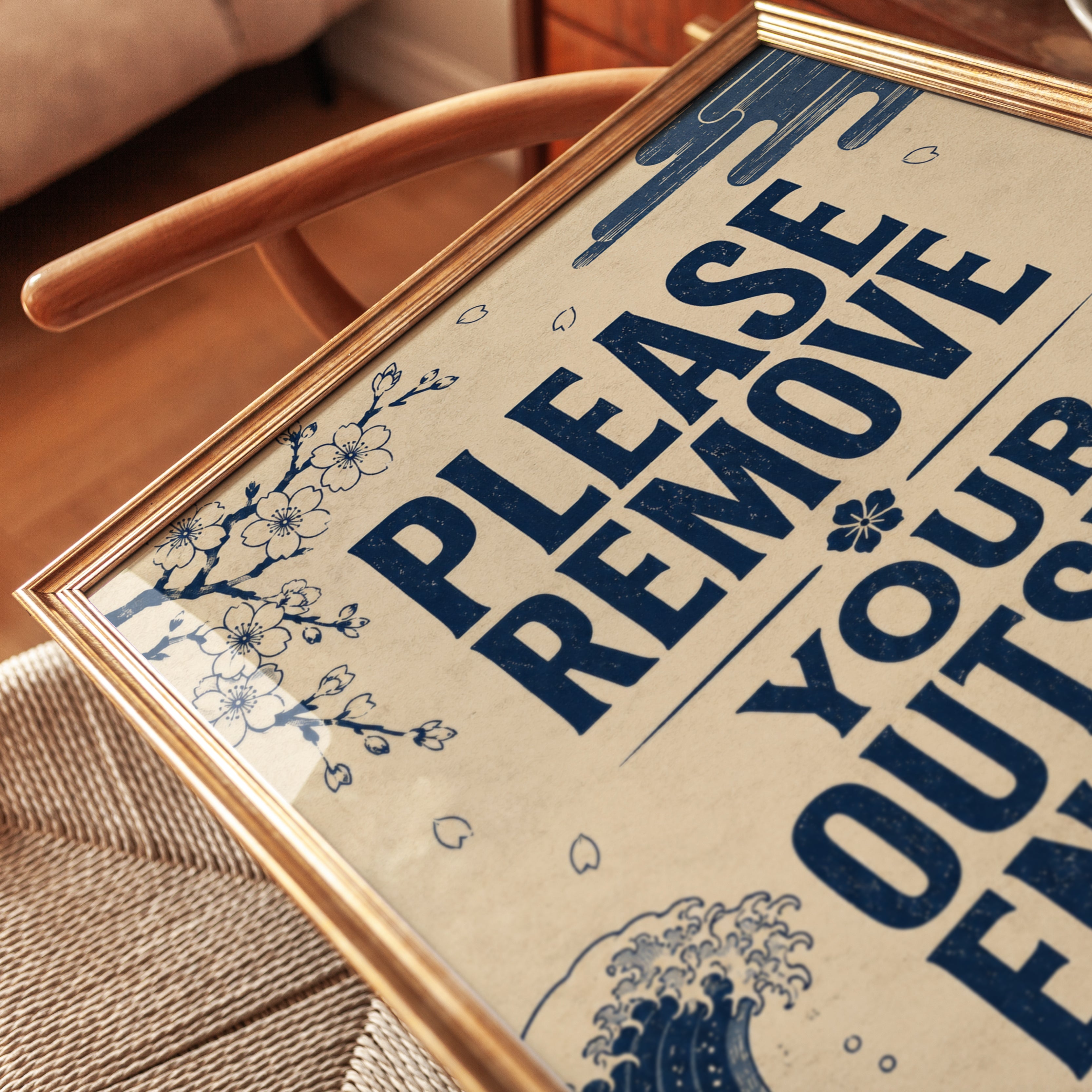 Remove Shoes Sign – Japanese Wave Wall Art - detail