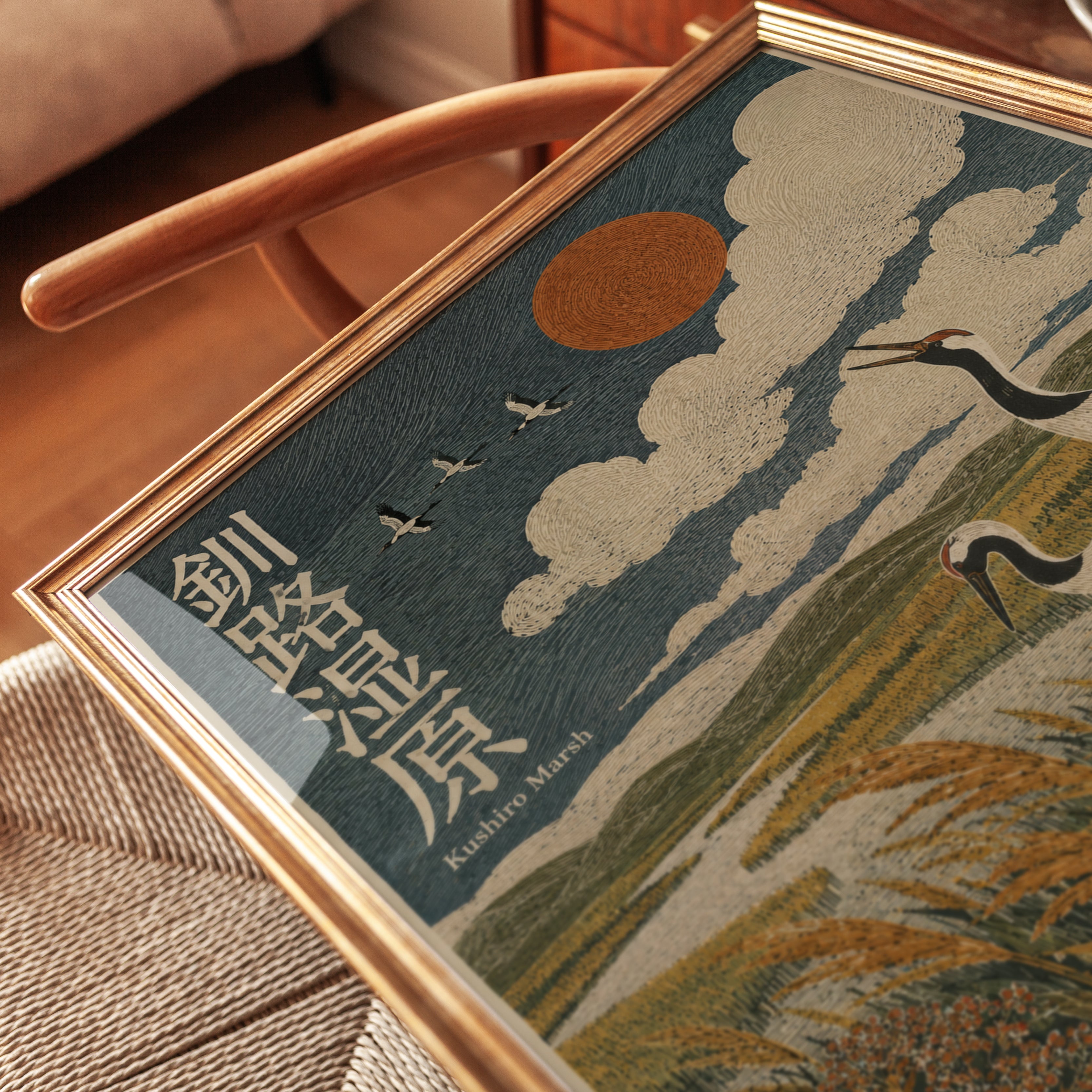 Japanese Crane Print – Asian Marsh Wall Art - detail