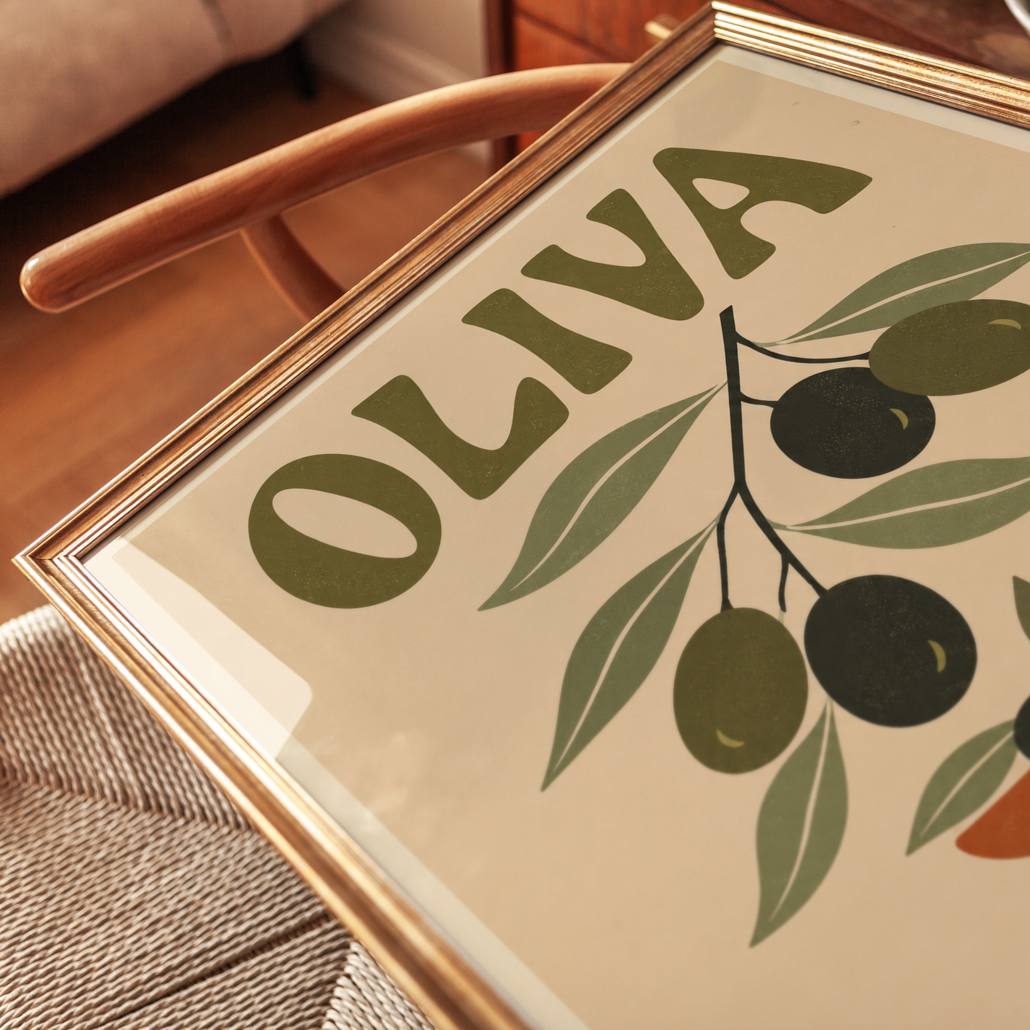 Olive Branch Print: Retro Greek Wall Art (Mid-Century Botanical Style) - detail