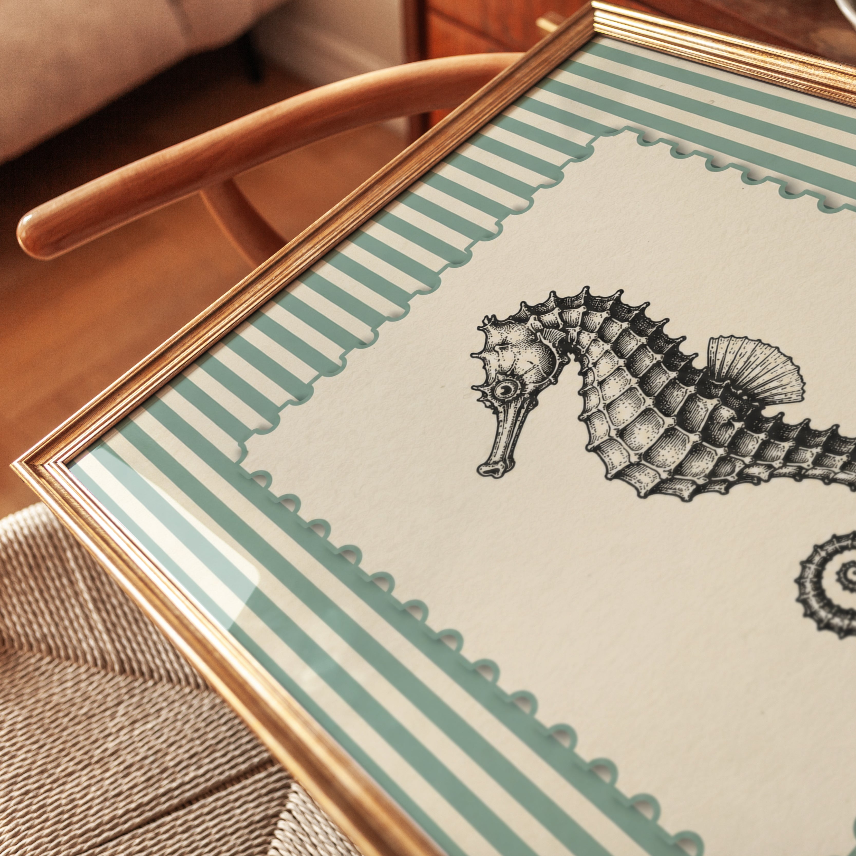 Seahorse Wall Art – Coastal Bathroom Decor - detail