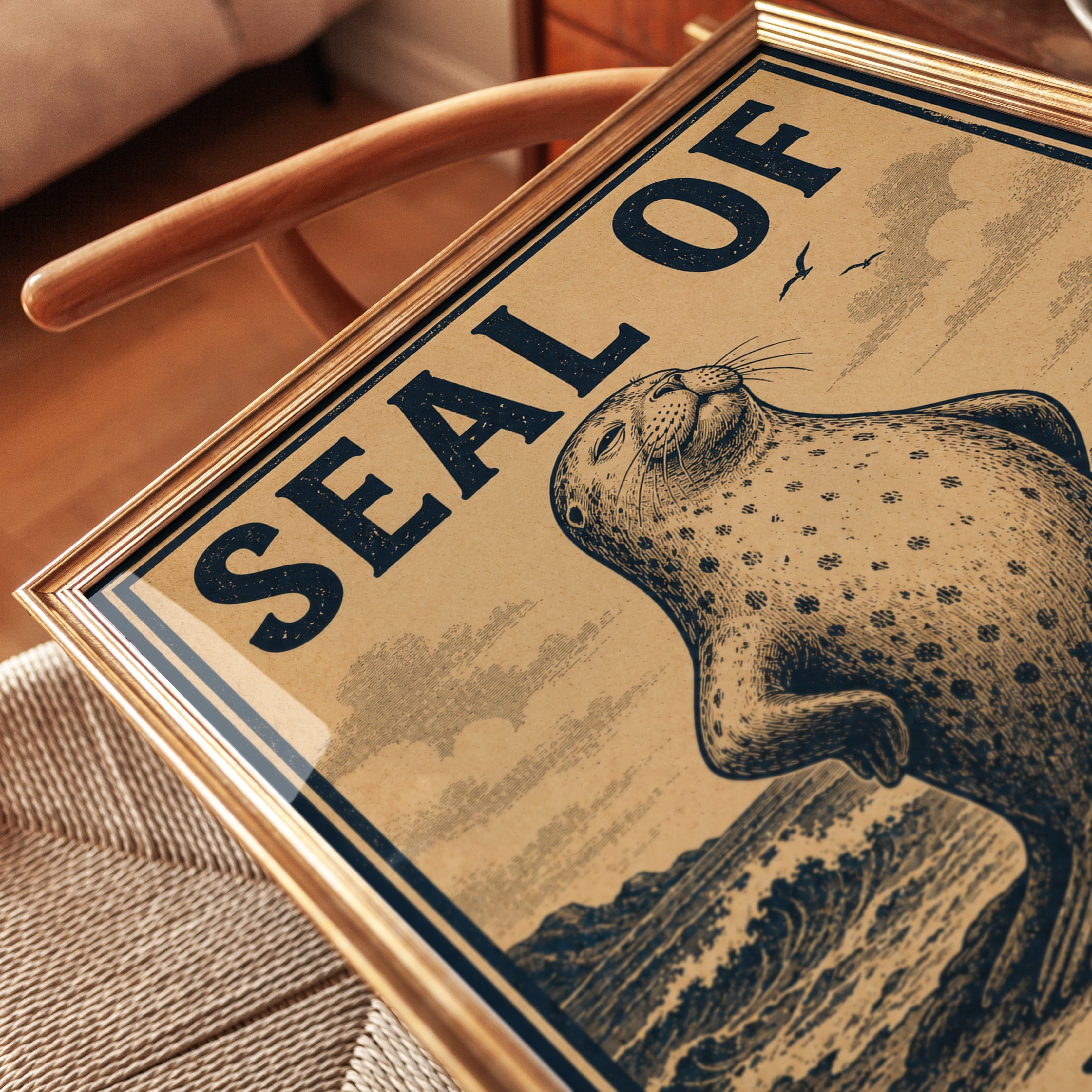 Seal Wall Art: Vintage Ocean Animal - detail