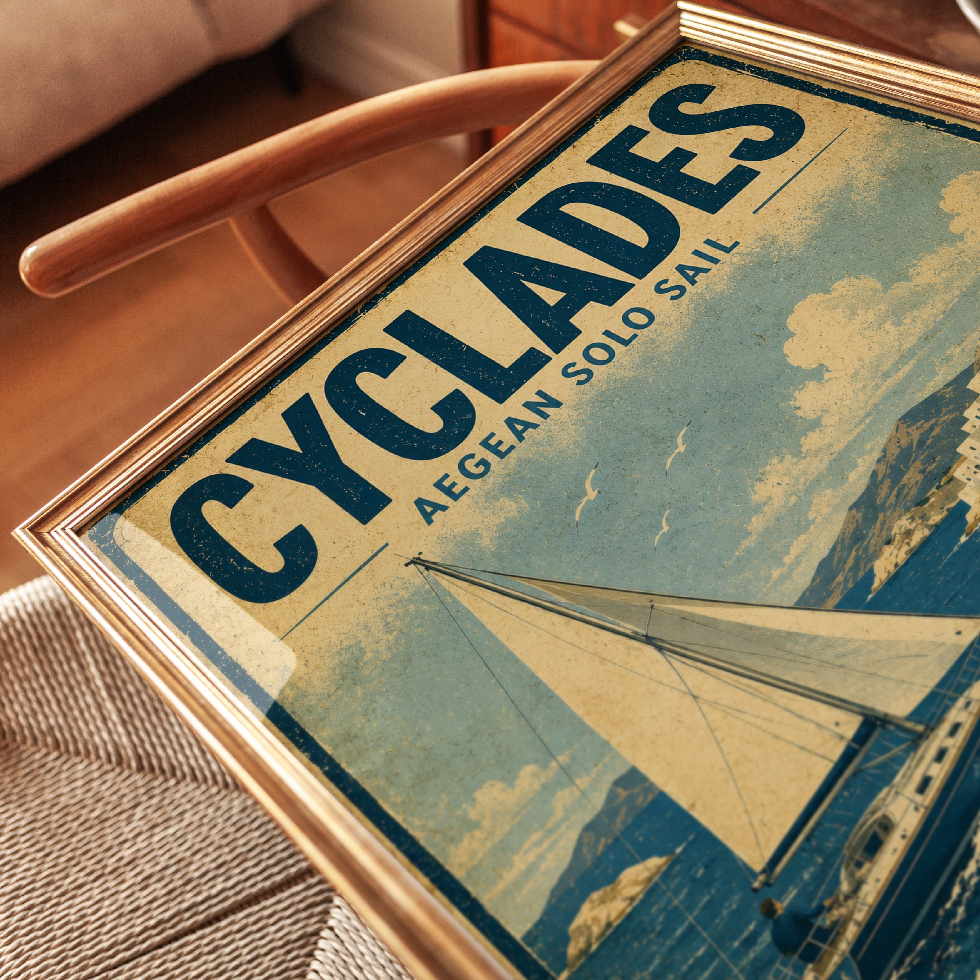 Cyclades Sailing Poster — Vintage Aegean Travel Print - detail