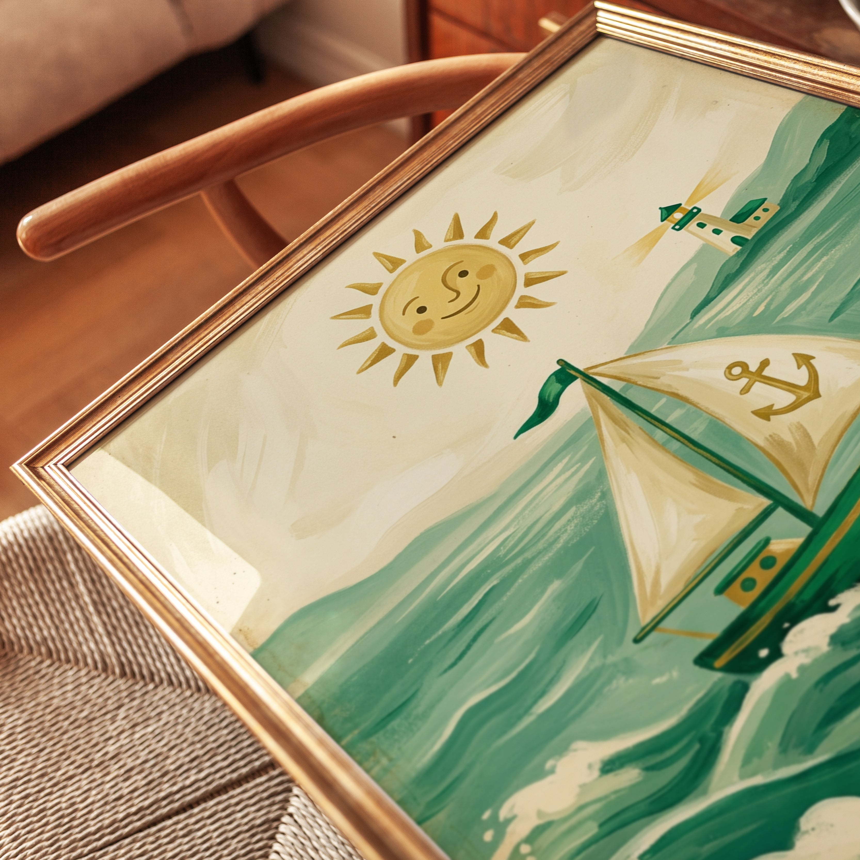 Whimsical Sailboat Print — Cheerful Nautical Illustration - detail