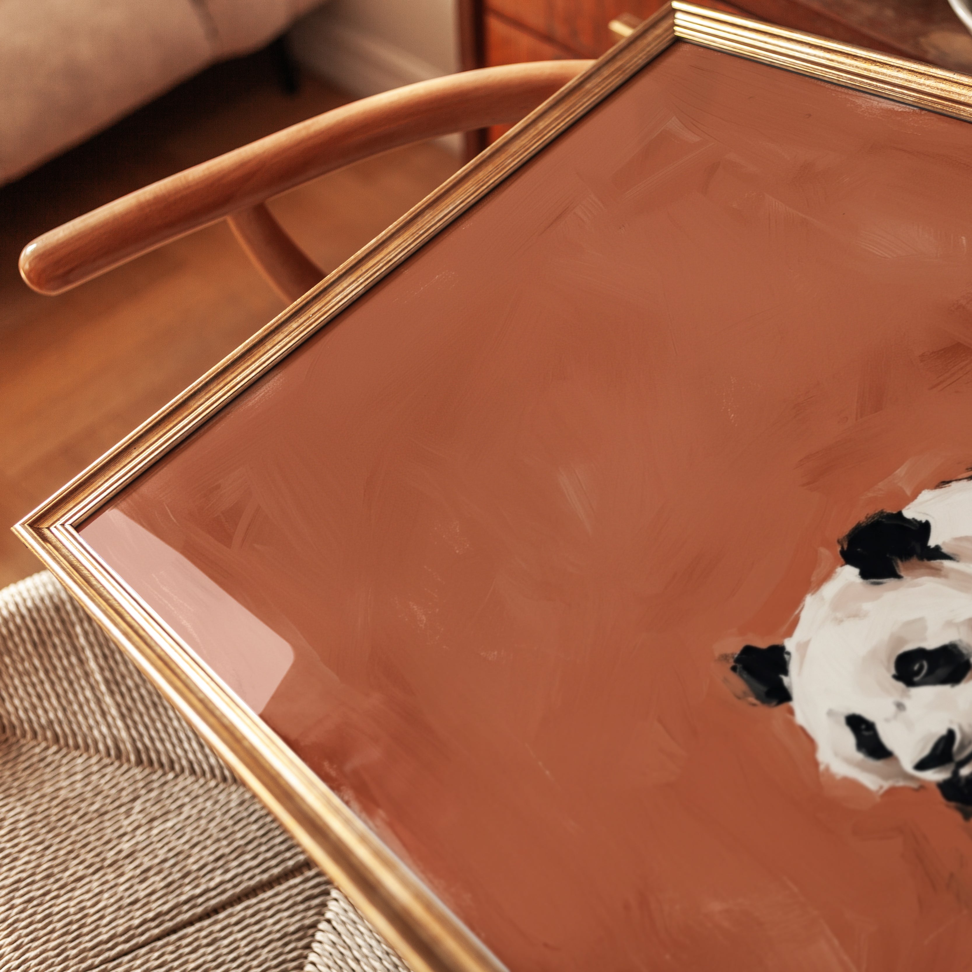 Panda Bear Wall Art: Impressionist Wildlife on Terracotta - detail
