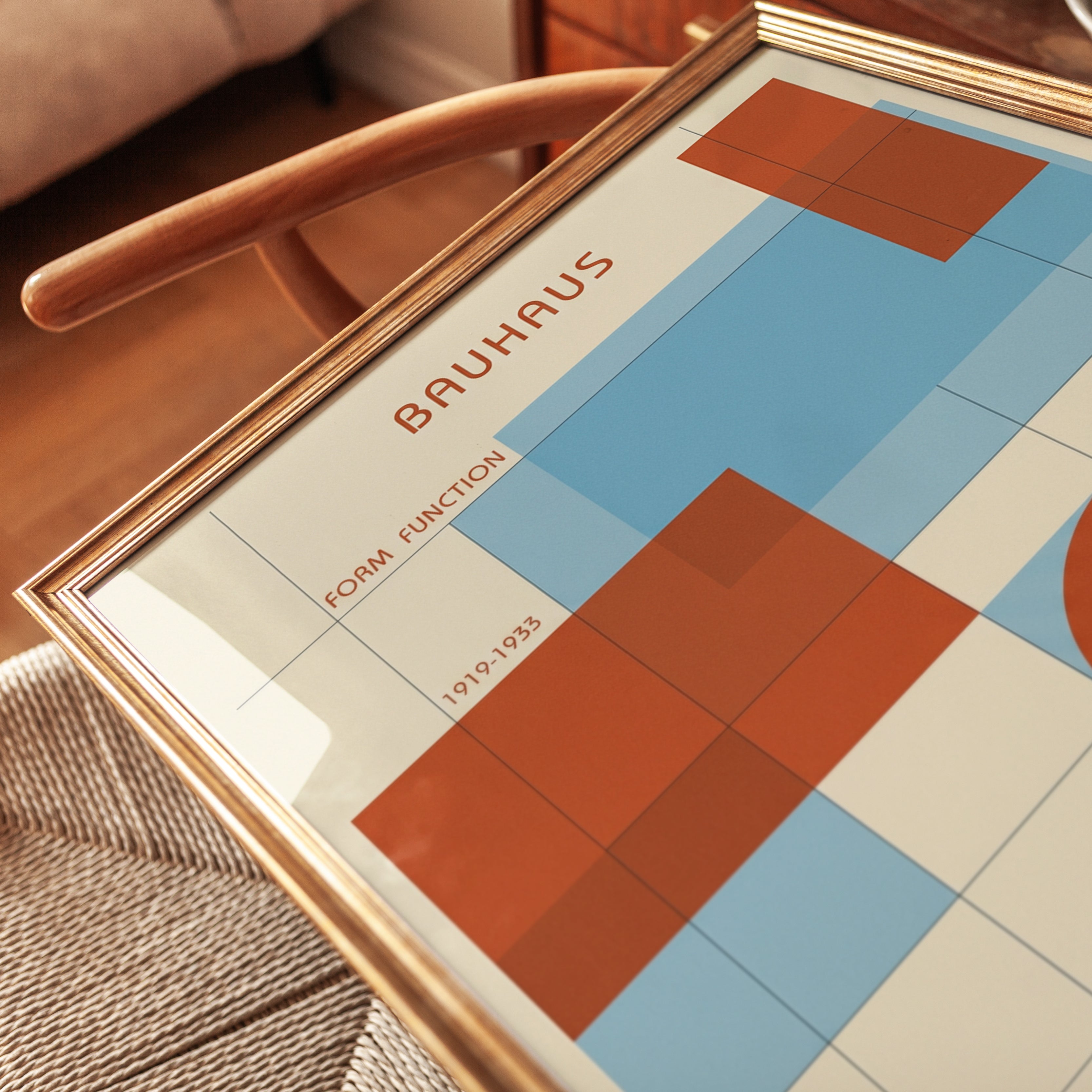 Bauhaus Geometric Art Print: Red Blue Cream Modernist Design - detail