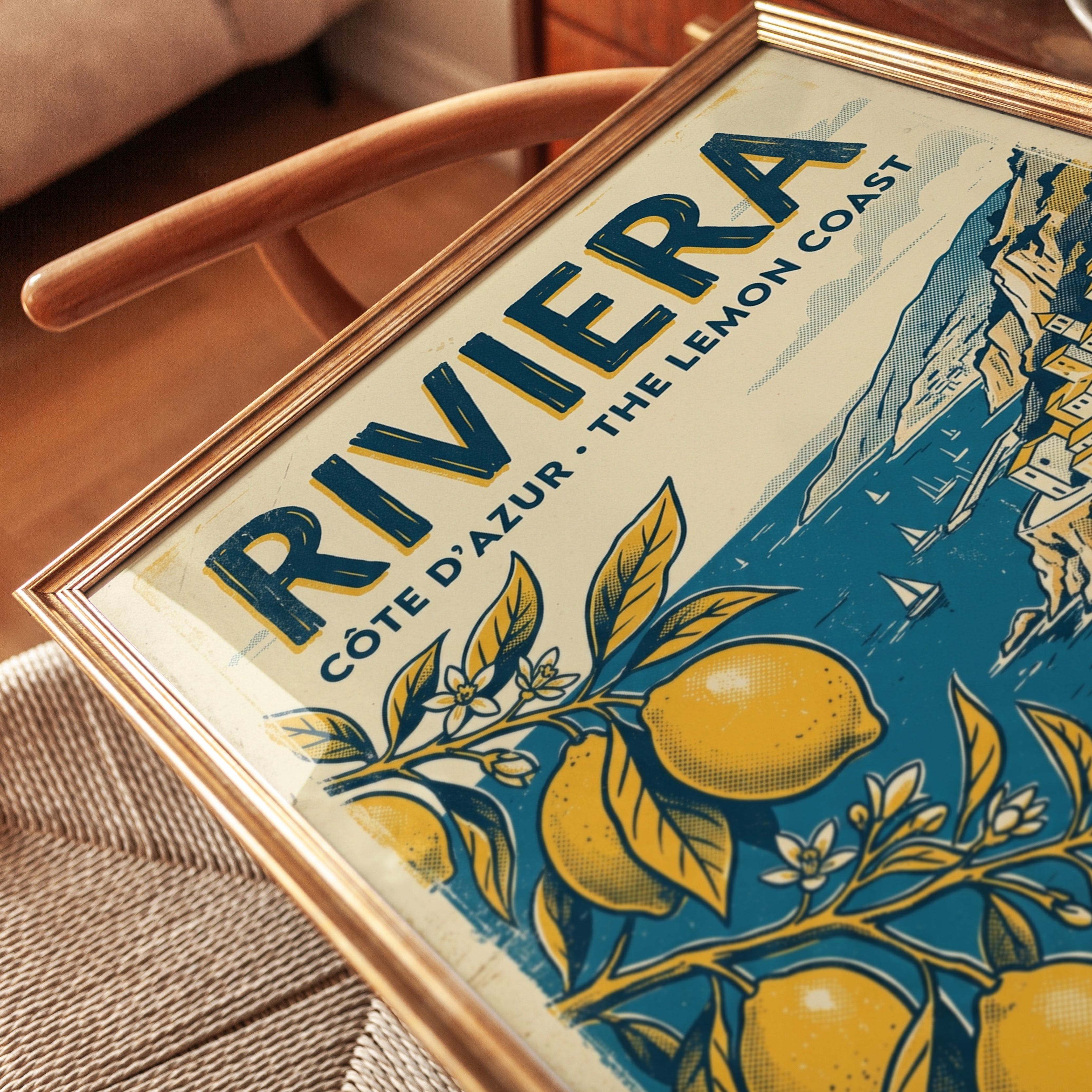 Riviera Travel Poster Print — Vintage Côte d'Azur Lemon Coast - detail