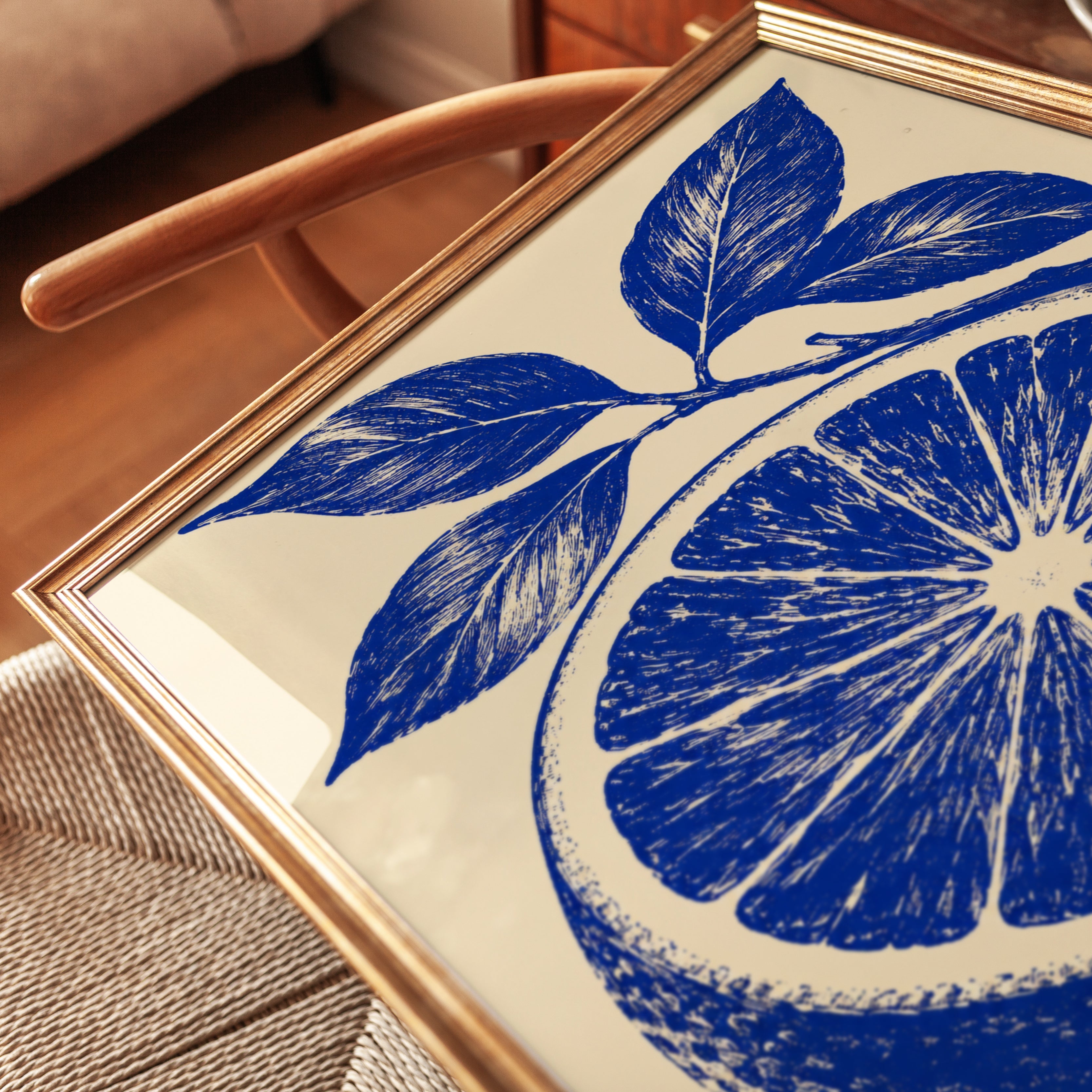 Lemon Print – Blue Kitchen Wall Art - detail