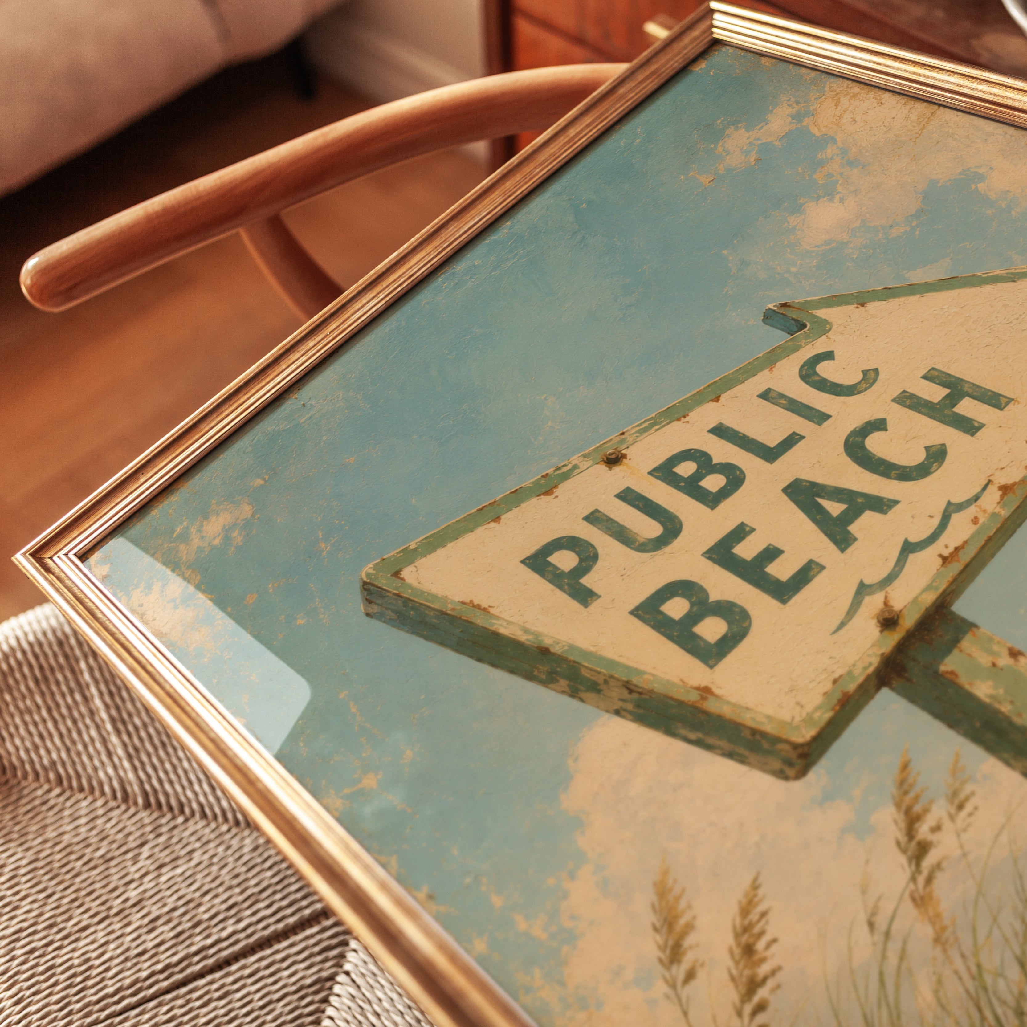 Beach Sign Wall Art – Vintage Coastal Print - detail
