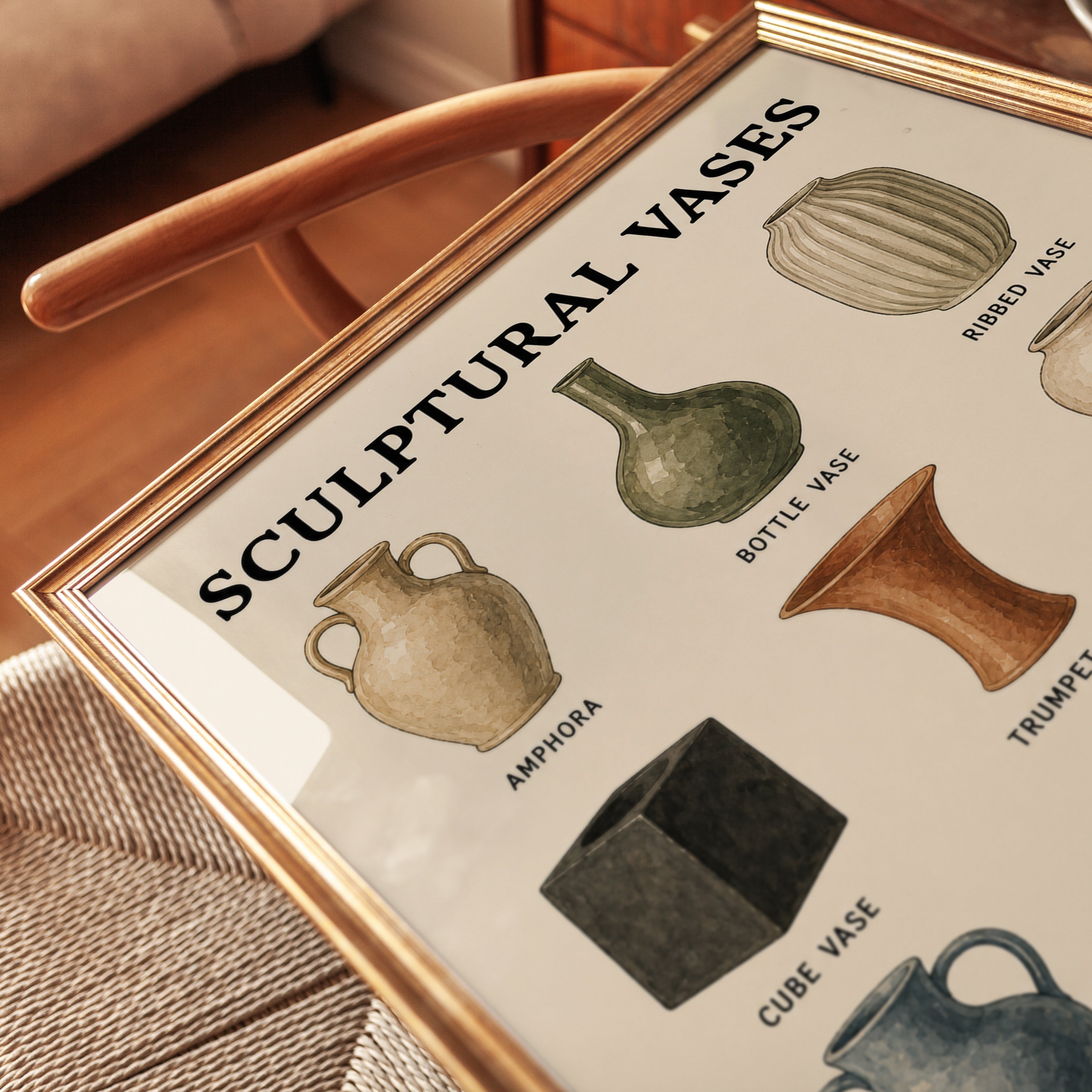 Sculptural Vase Chart Print: Pottery Types Wall Art for Kitchen - detail