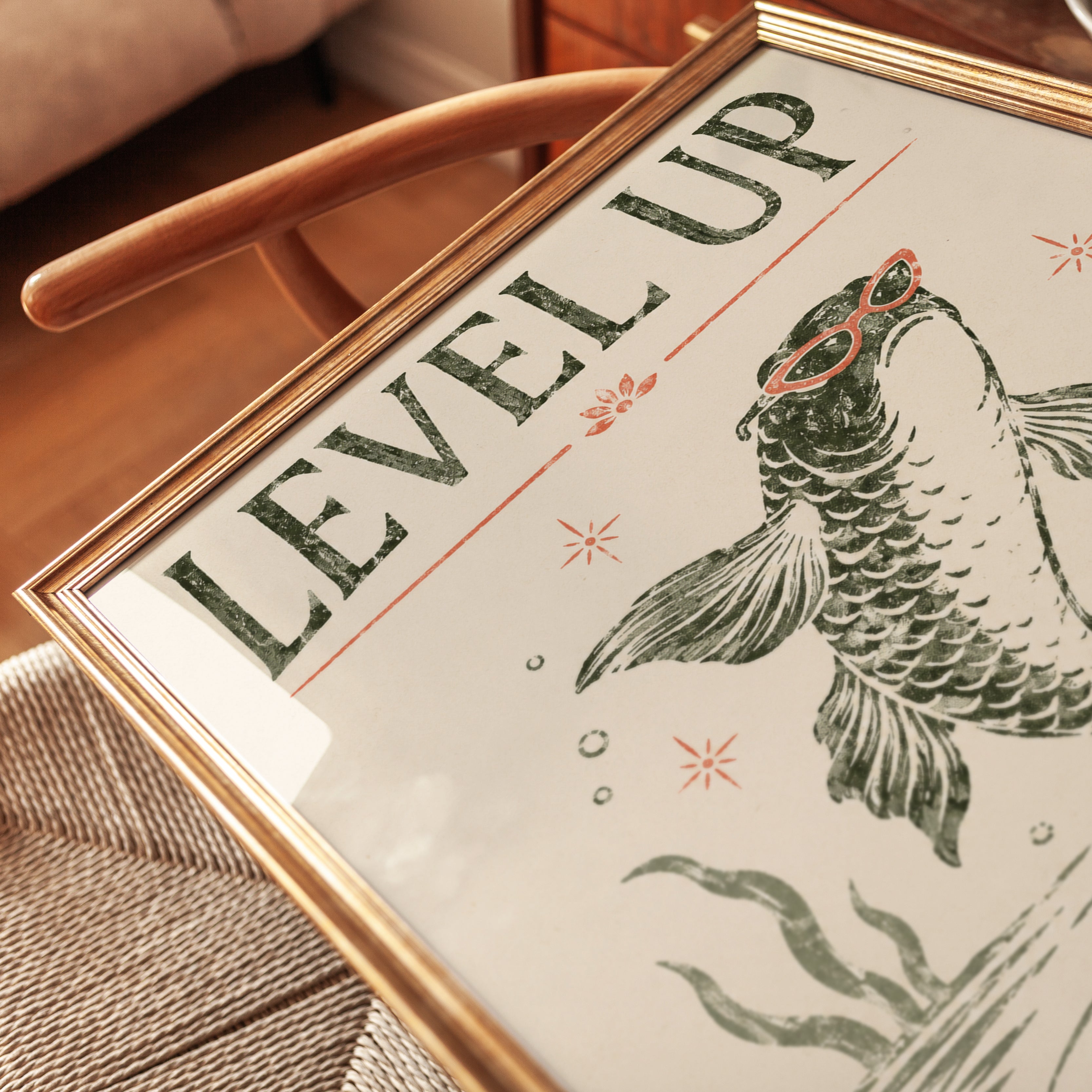 Motivational Fish Wall Art – Level Up Print - detail