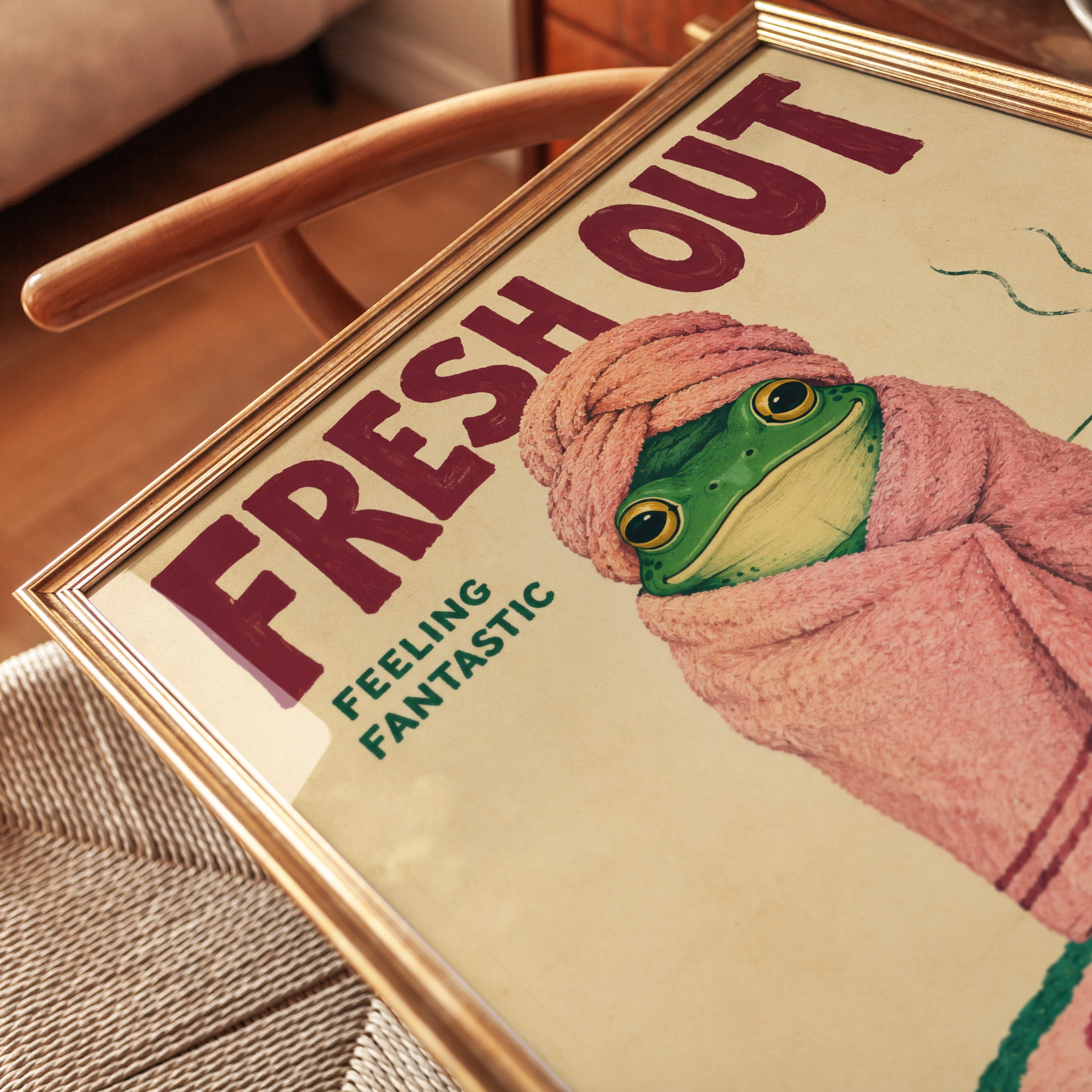 Funny Bathroom Wall Art – Frog Spa Print - detail