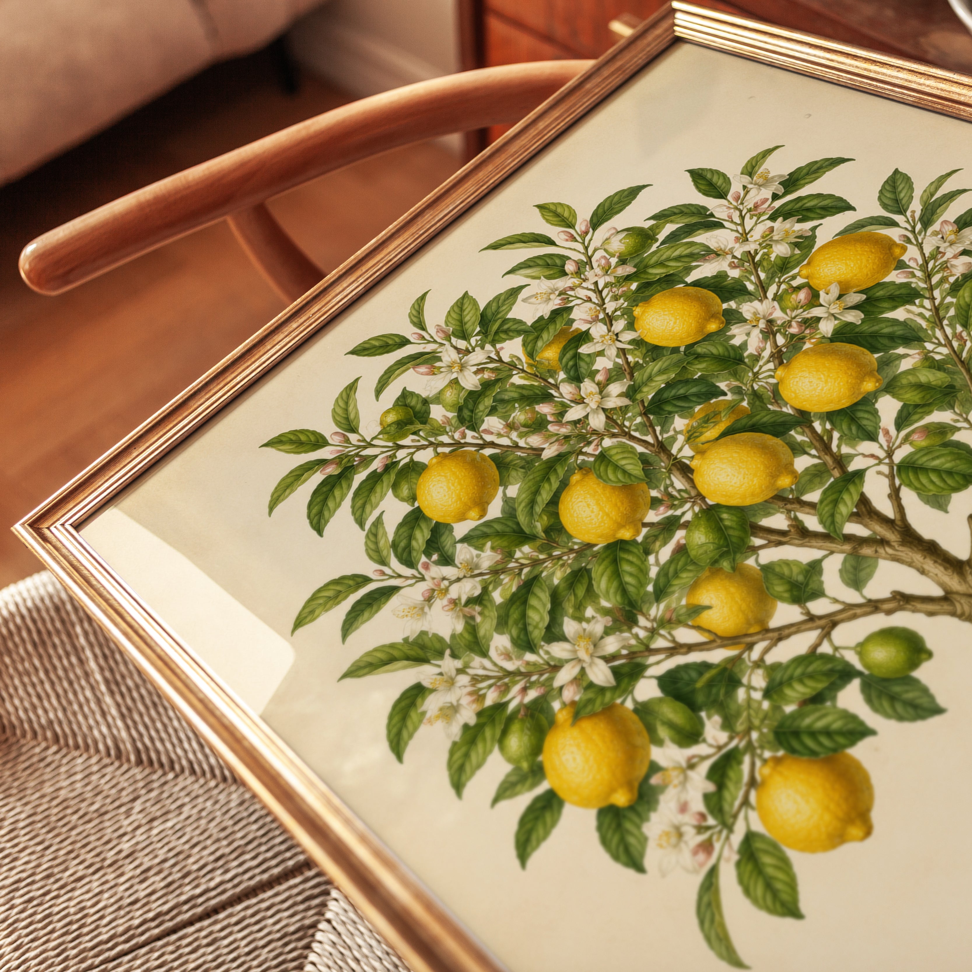 Lemon Tree Botanical Print — Vintage Citrus Illustration - detail