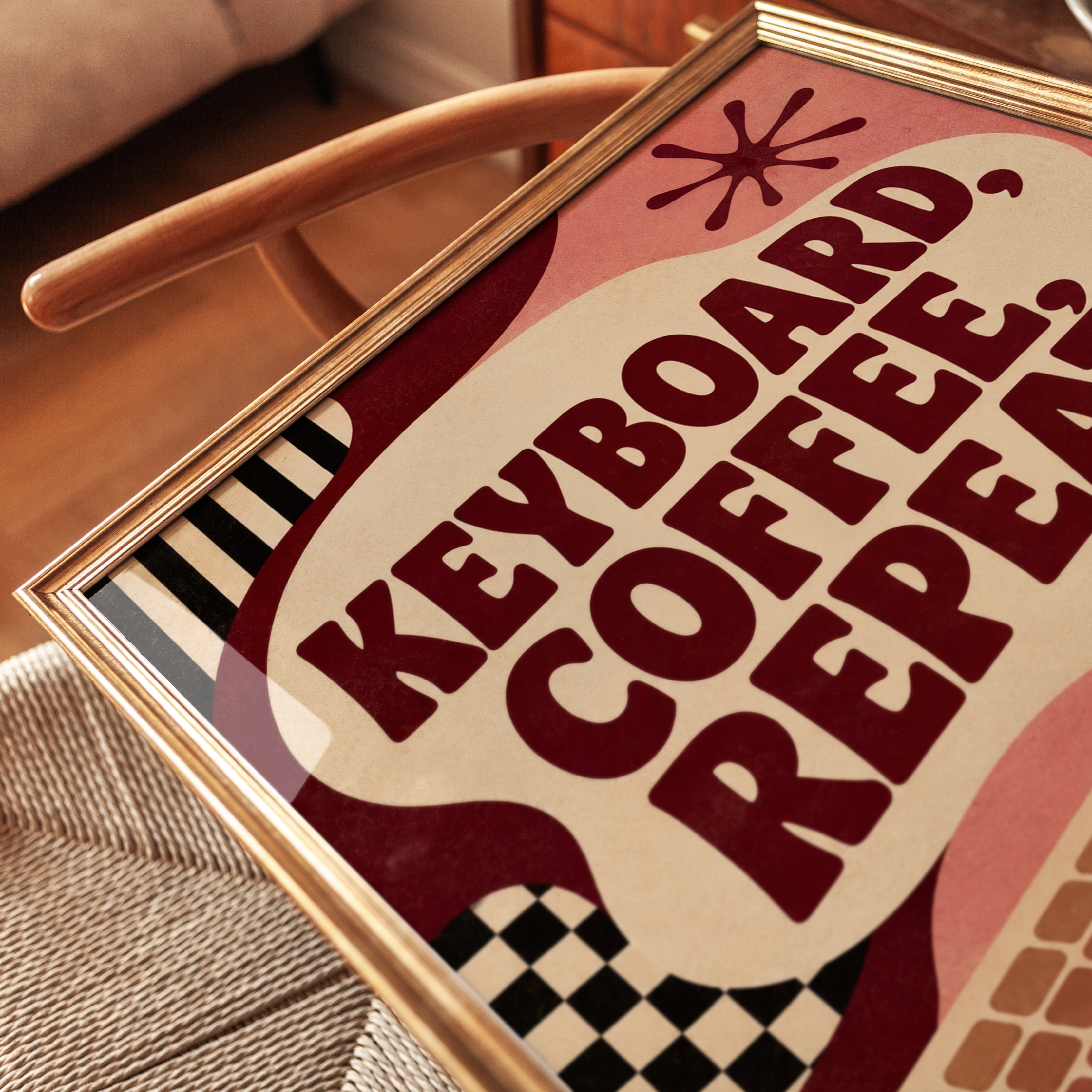Keyboard Wall Art: Retro Coffee Design - detail