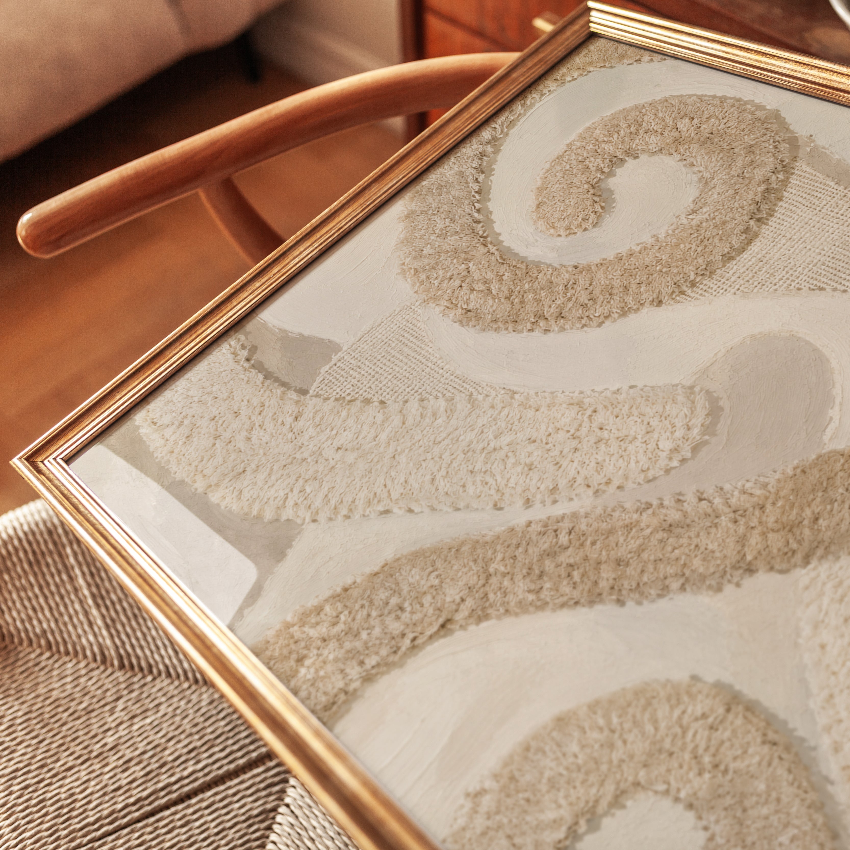 Neutral Abstract Wall Art – Textured Beige Print - detail