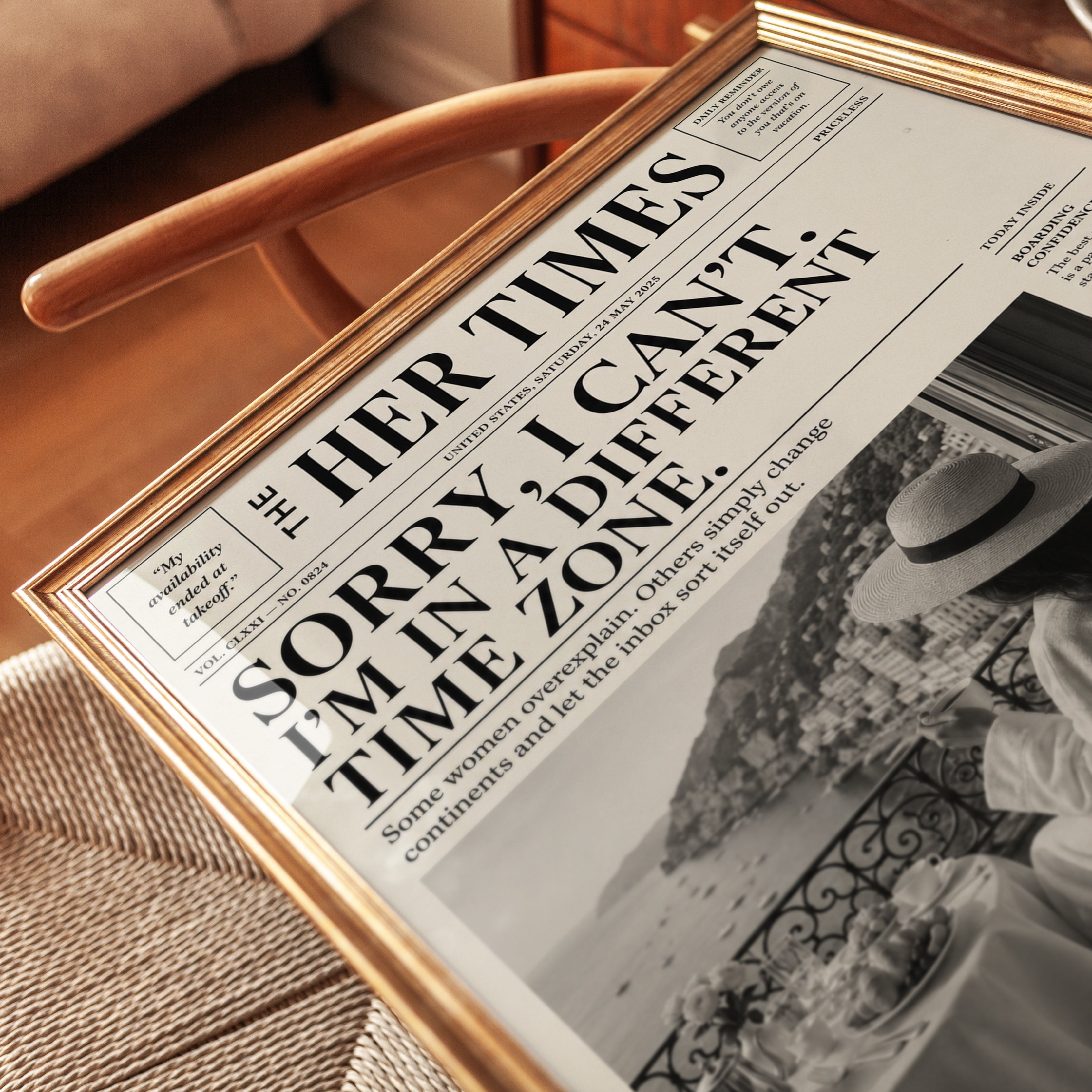 Her Times Newspaper Print: Vintage Coastal Vacation Wall Art - detail