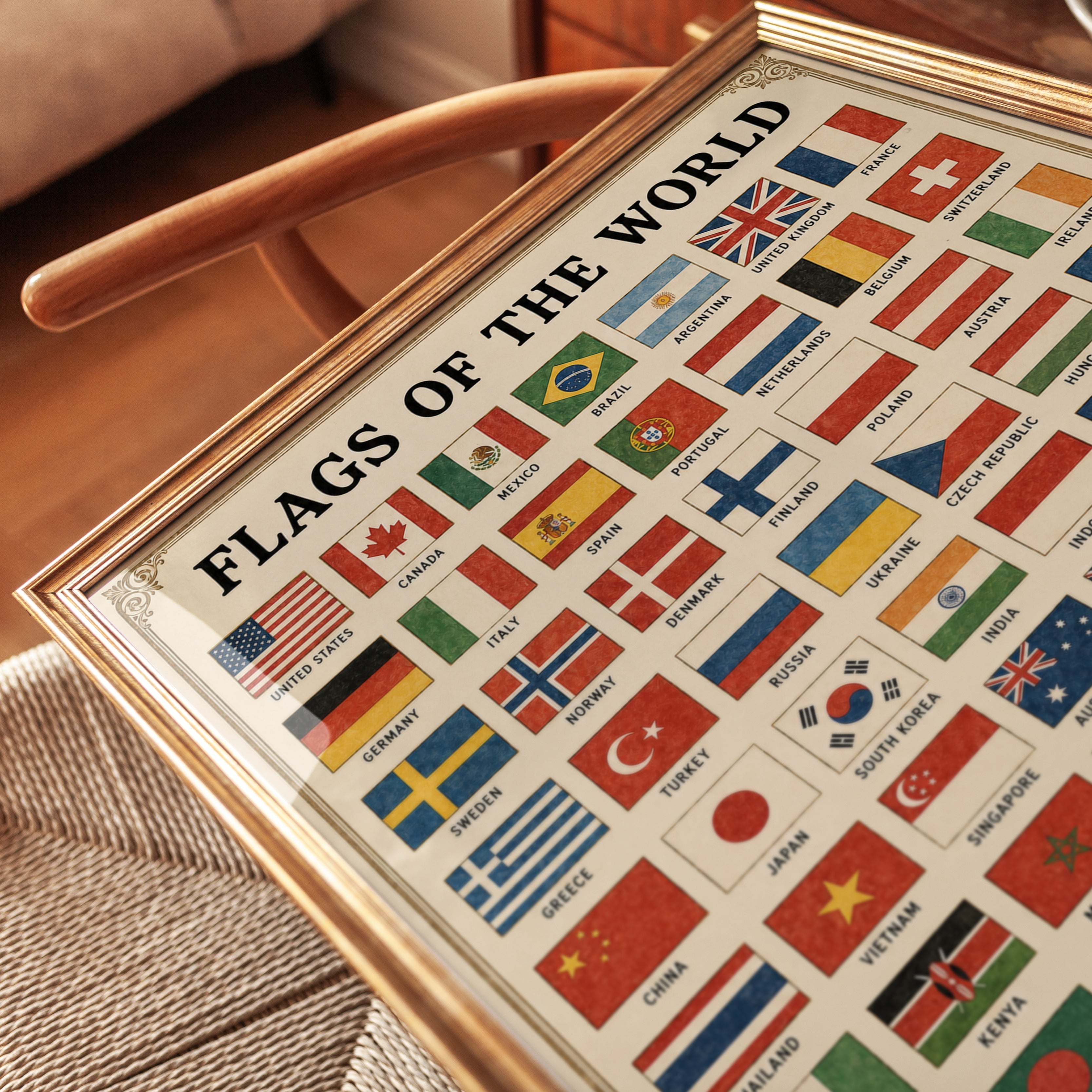 Flags of the World Chart: Vintage Educational Art Print - detail