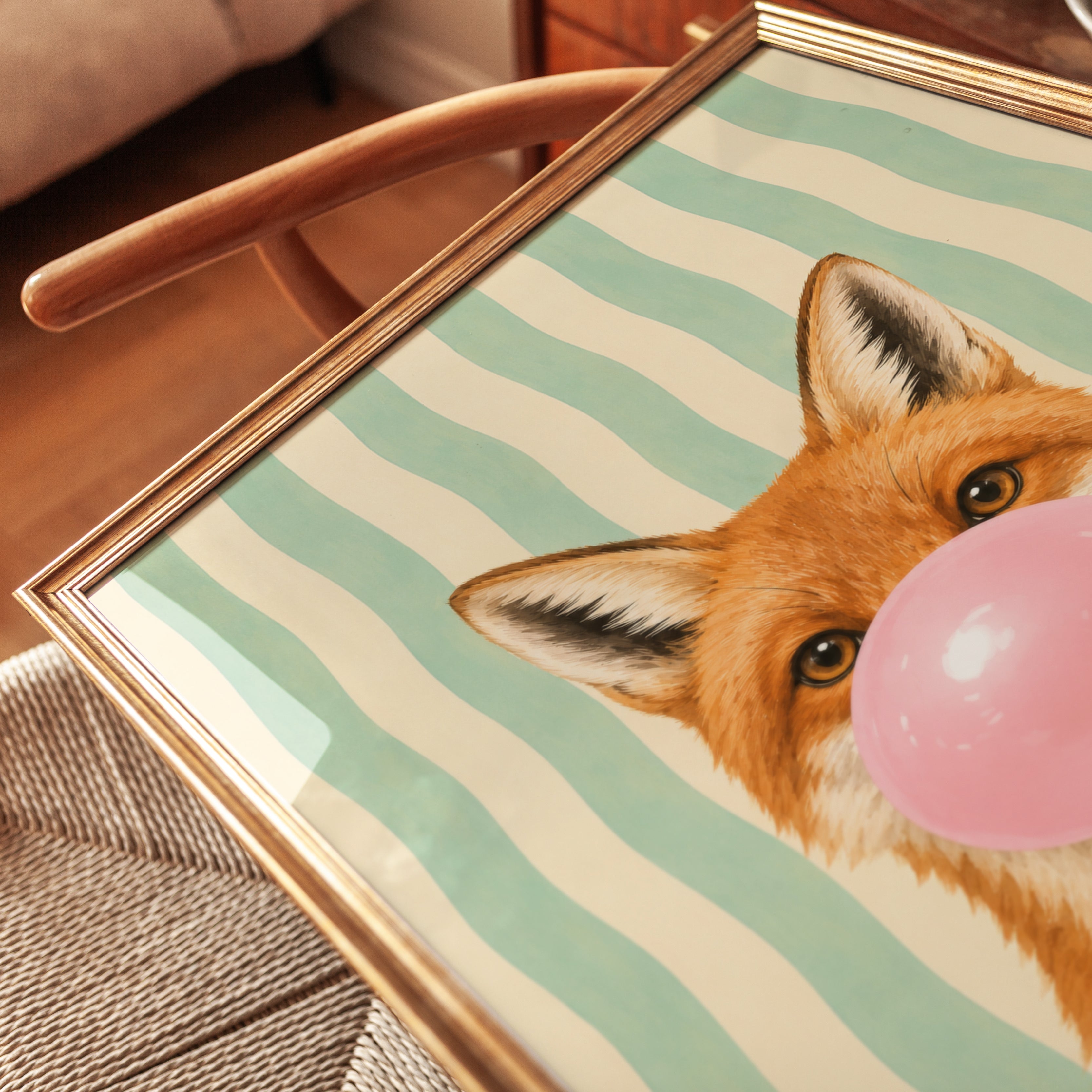 Fox Bubble Gum Print – Animal Nursery Wall Art - detail
