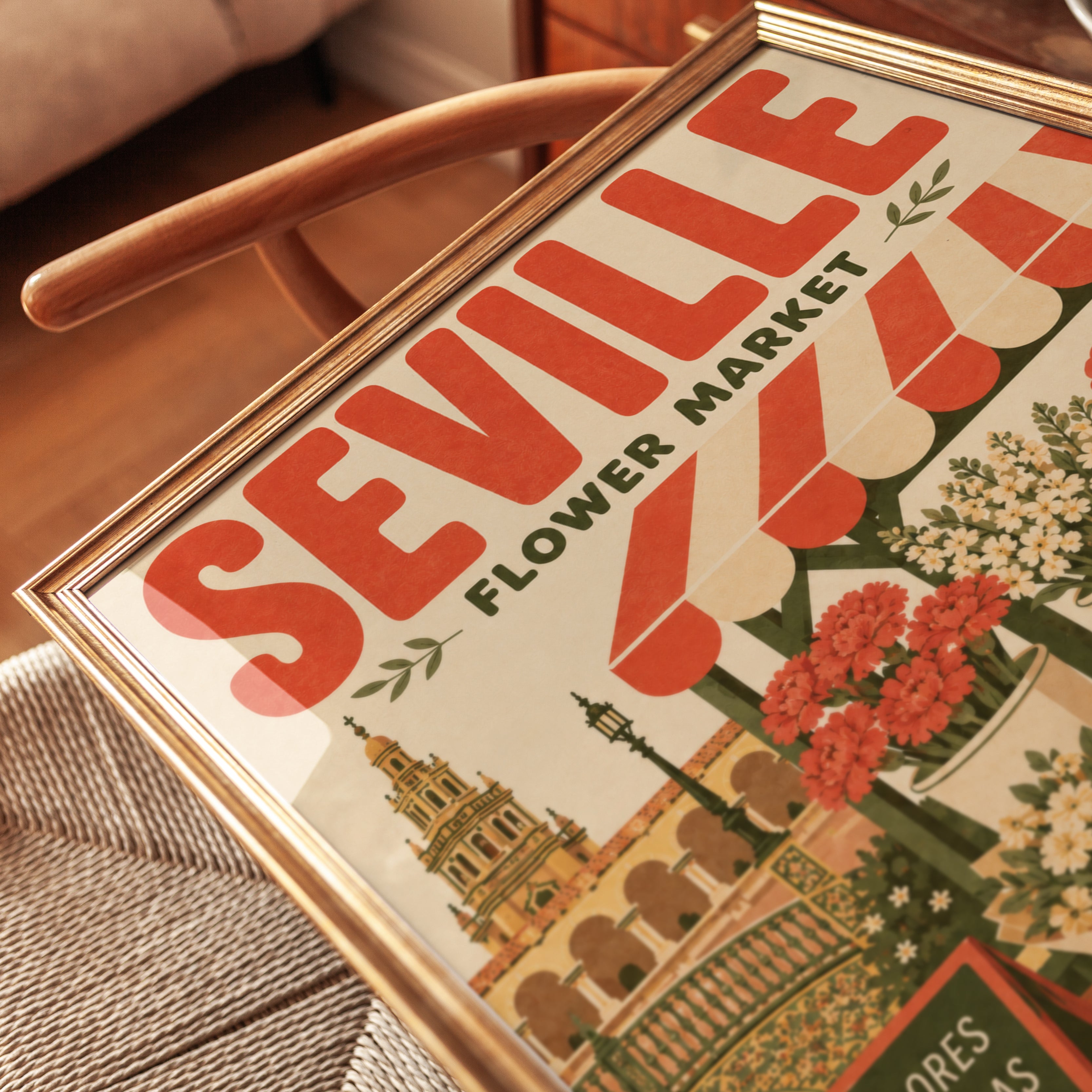Seville Flower Market Poster: Vintage Spanish Travel Art Print - detail