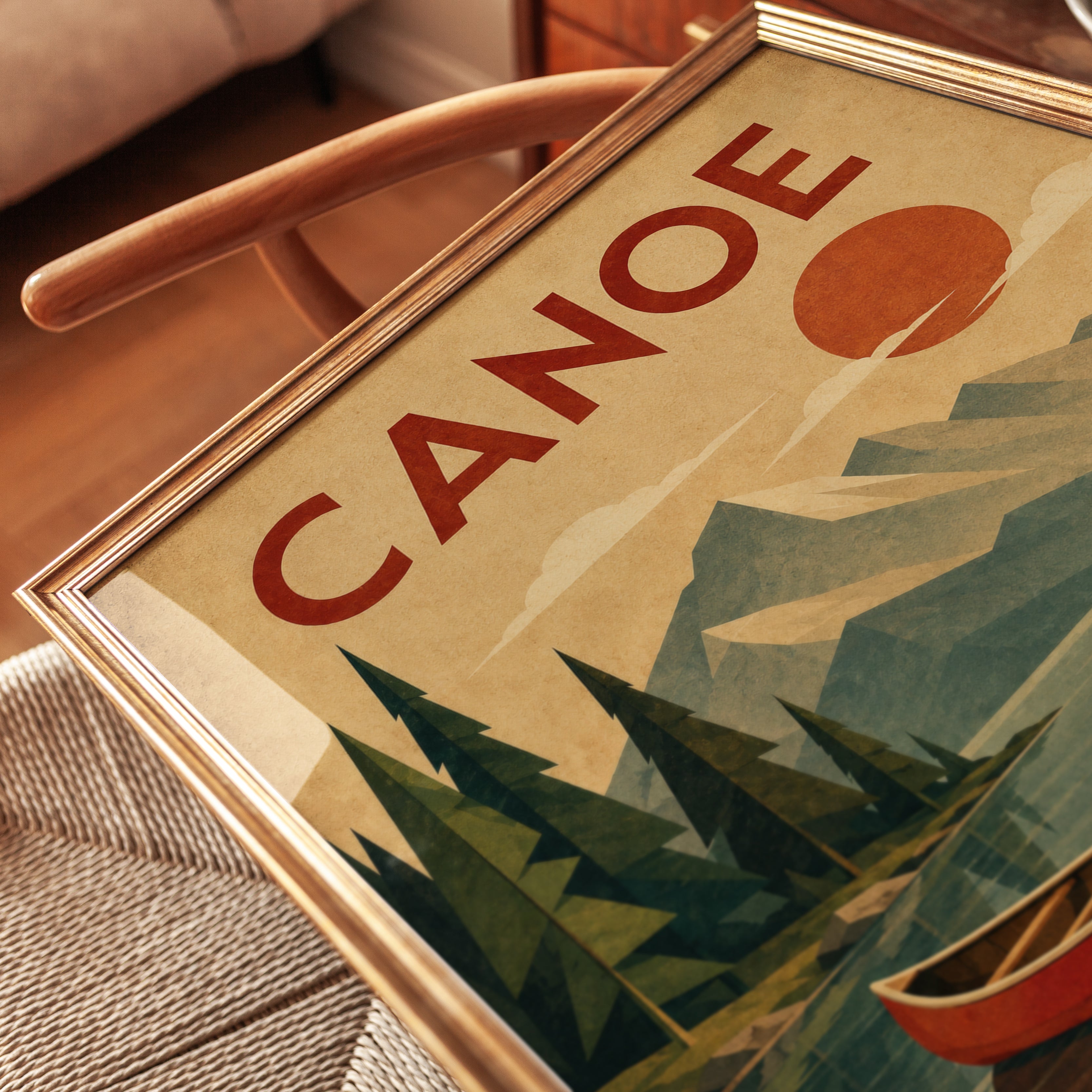 Vintage Canoe Poster – Retro Lake Wall Art - detail