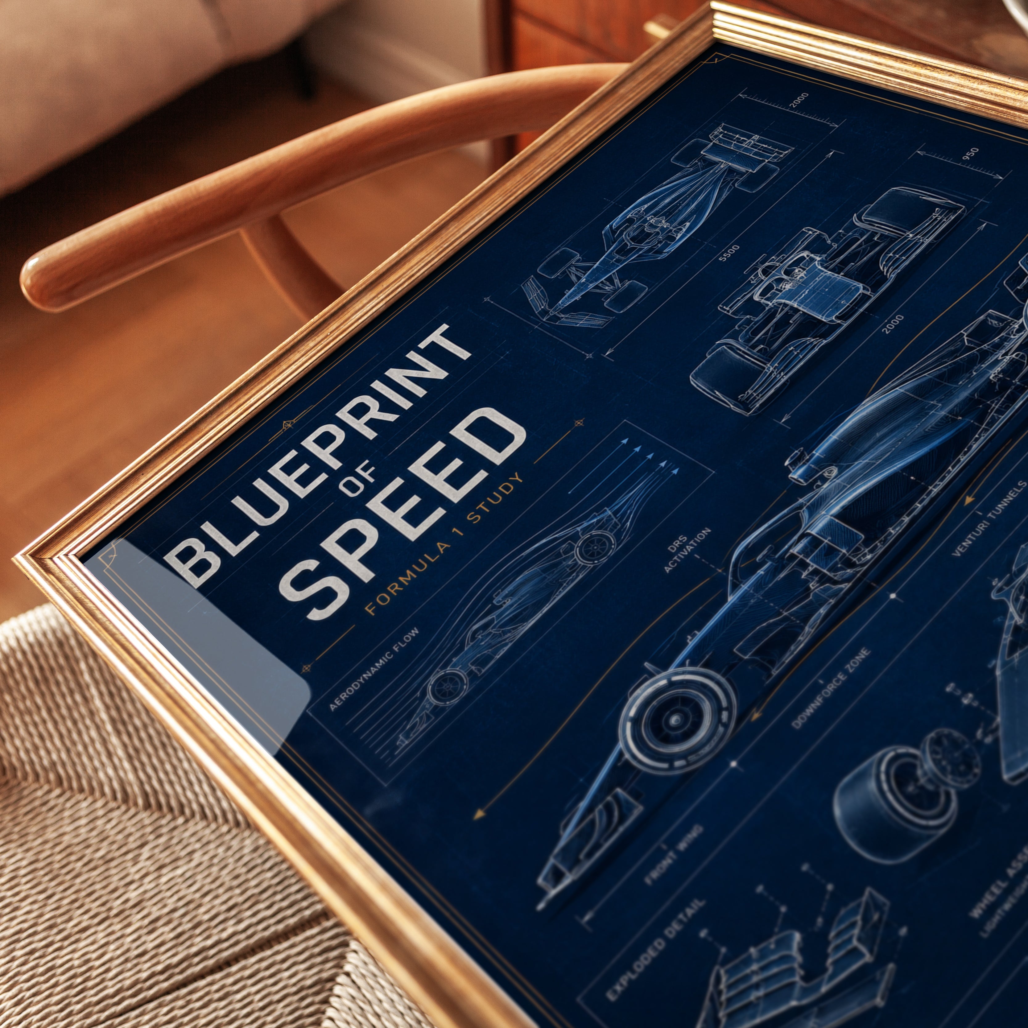 Formula 1 Wall Art: Blueprint Style Racing Car - detail