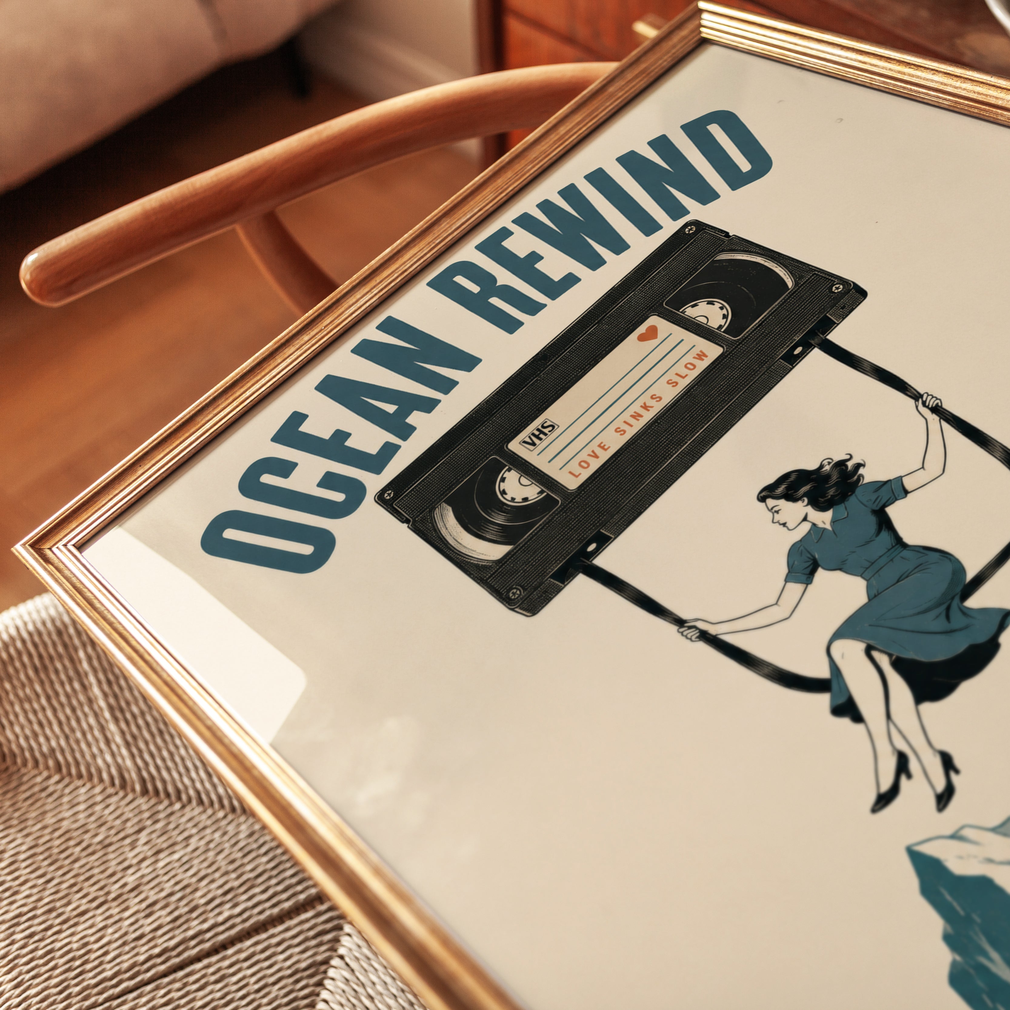 Ocean Rewind Retro Cassette Art Print: Vintage Nostalgia Design - detail