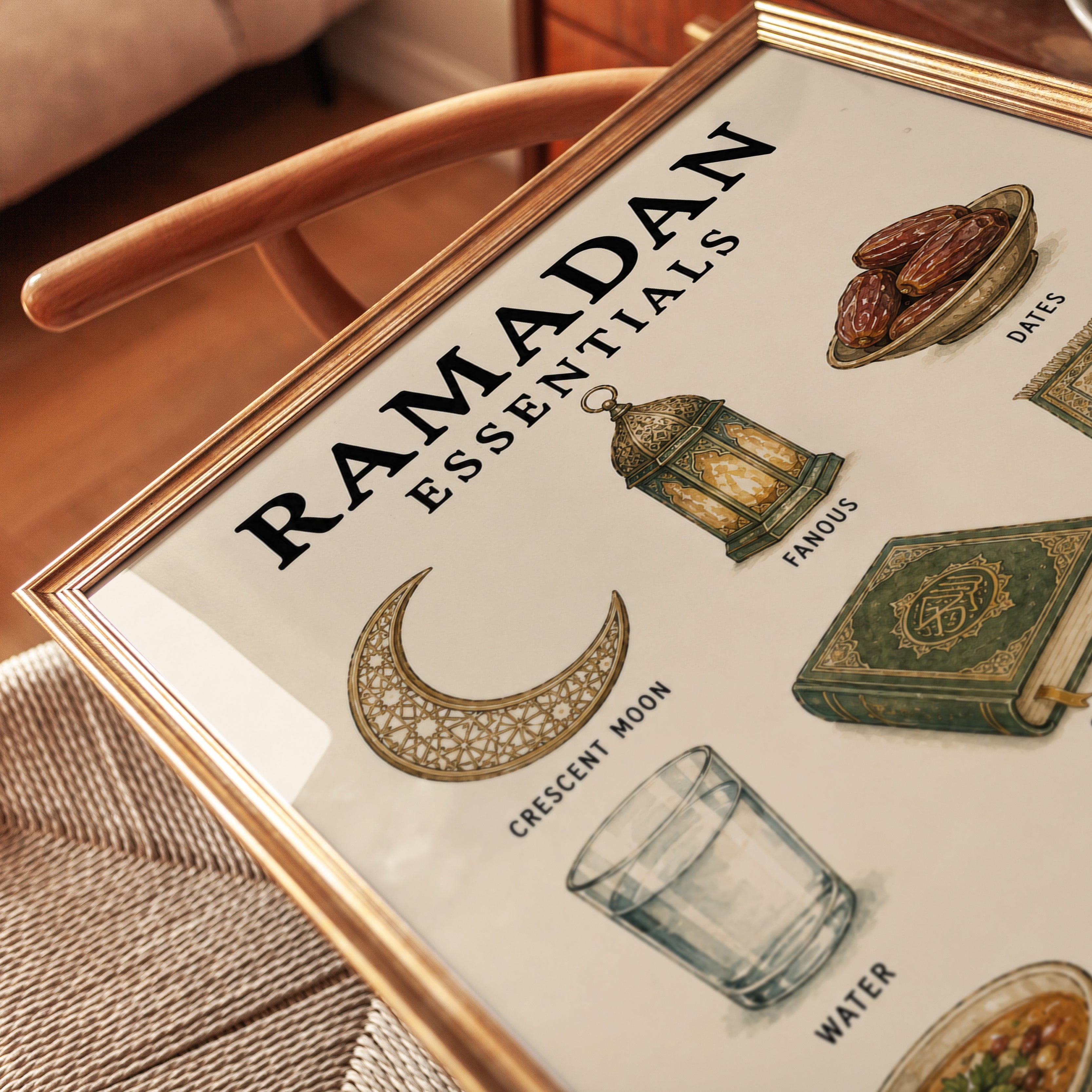 Ramadan Essentials Print: Islamic Wall Art with Vintage Style - detail