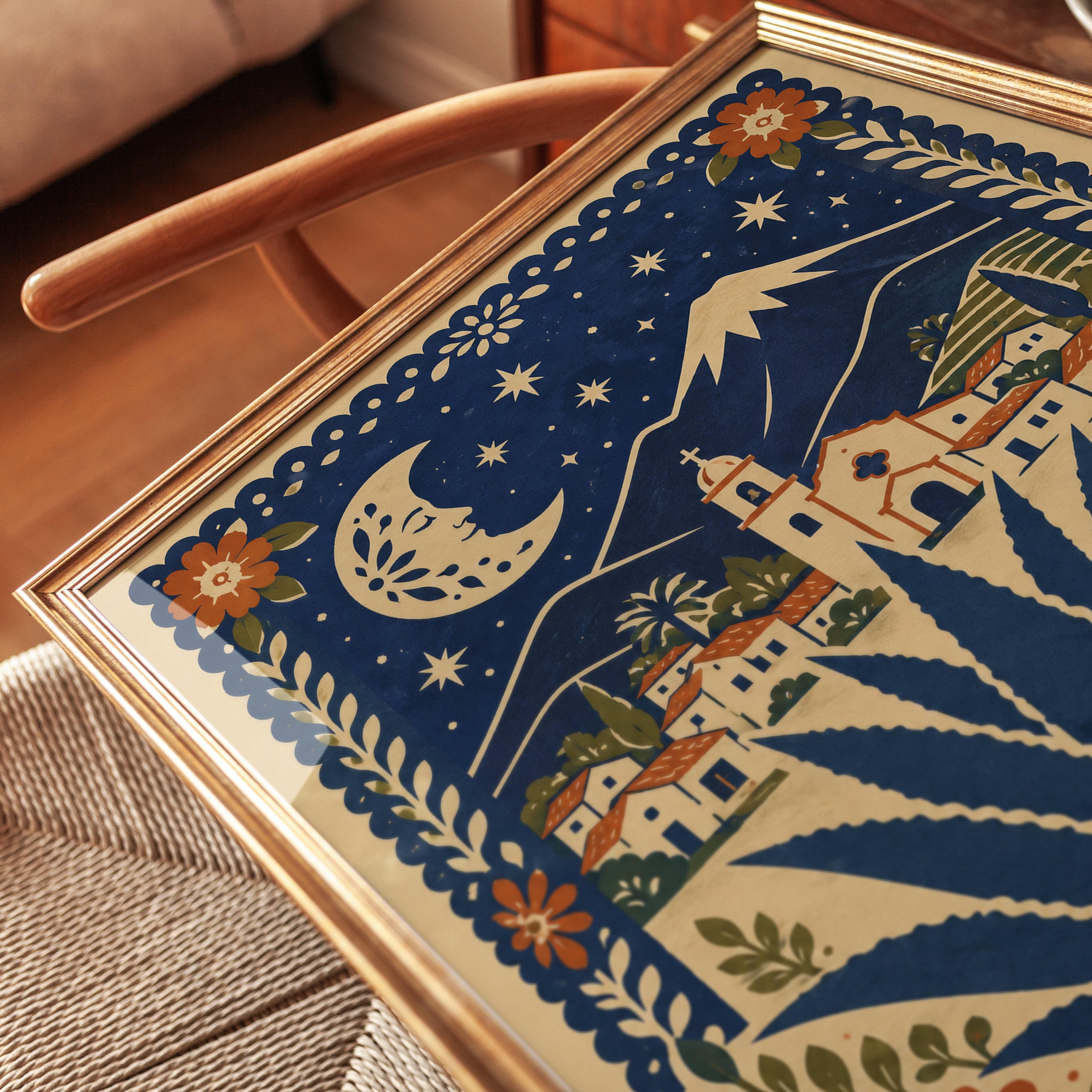 Mexican Village Wall Art – Folk Art Print - detail