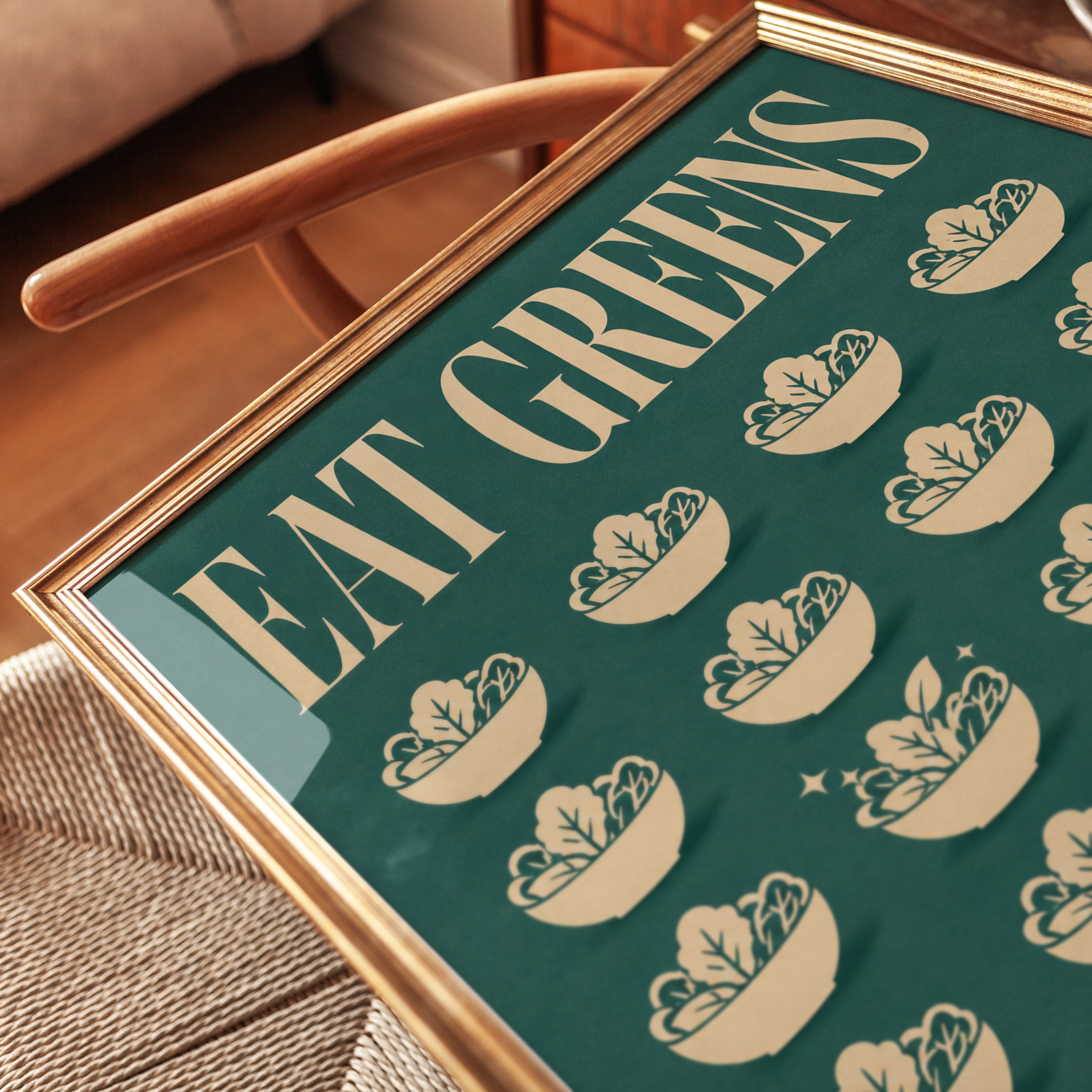 Eat Greens Kitchen Print: Retro Vintage Health Poster - detail