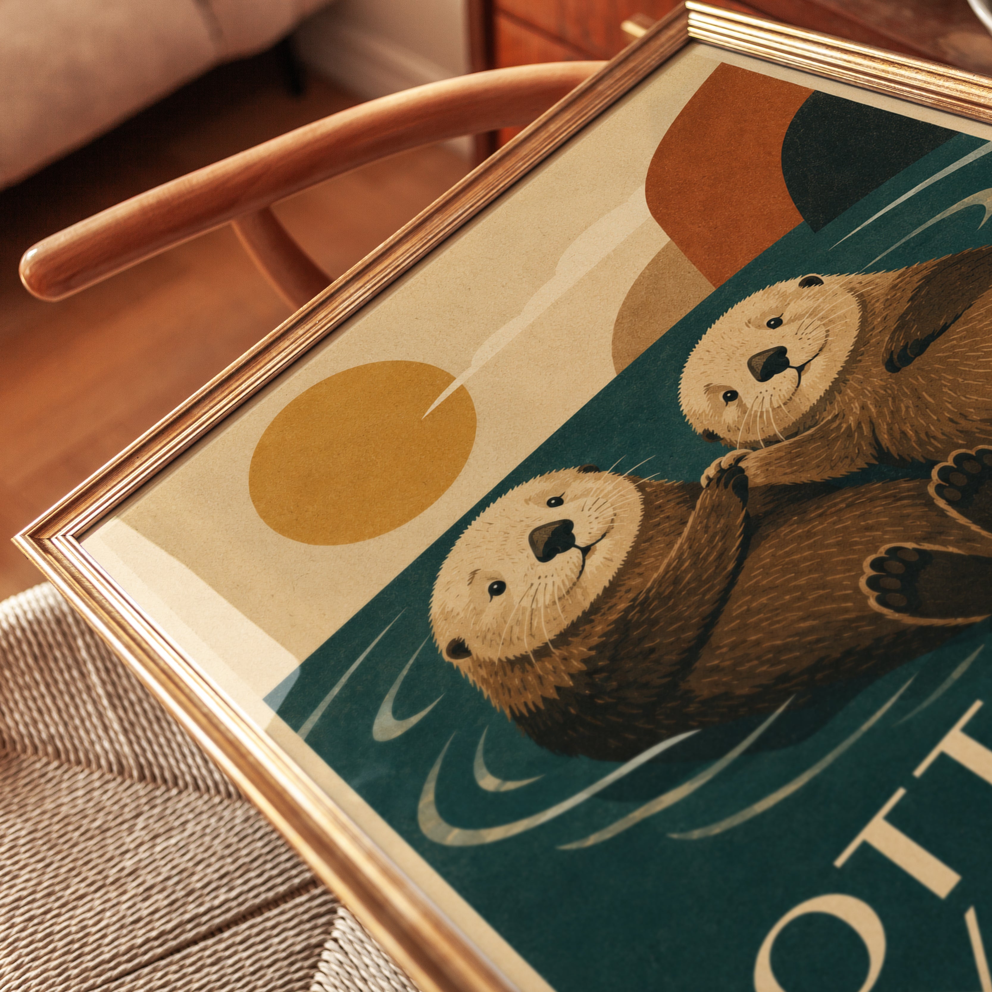 Otter Art Print — Vintage Retro Style 'Otterly Yours' - detail
