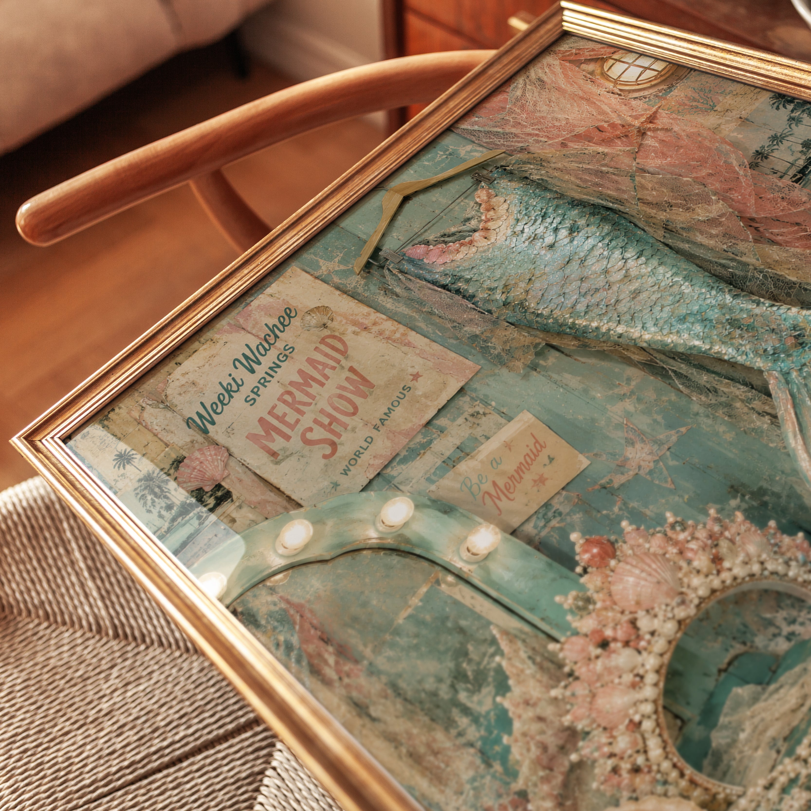 Vintage Mermaid Poster – Coastal Wall Art - detail
