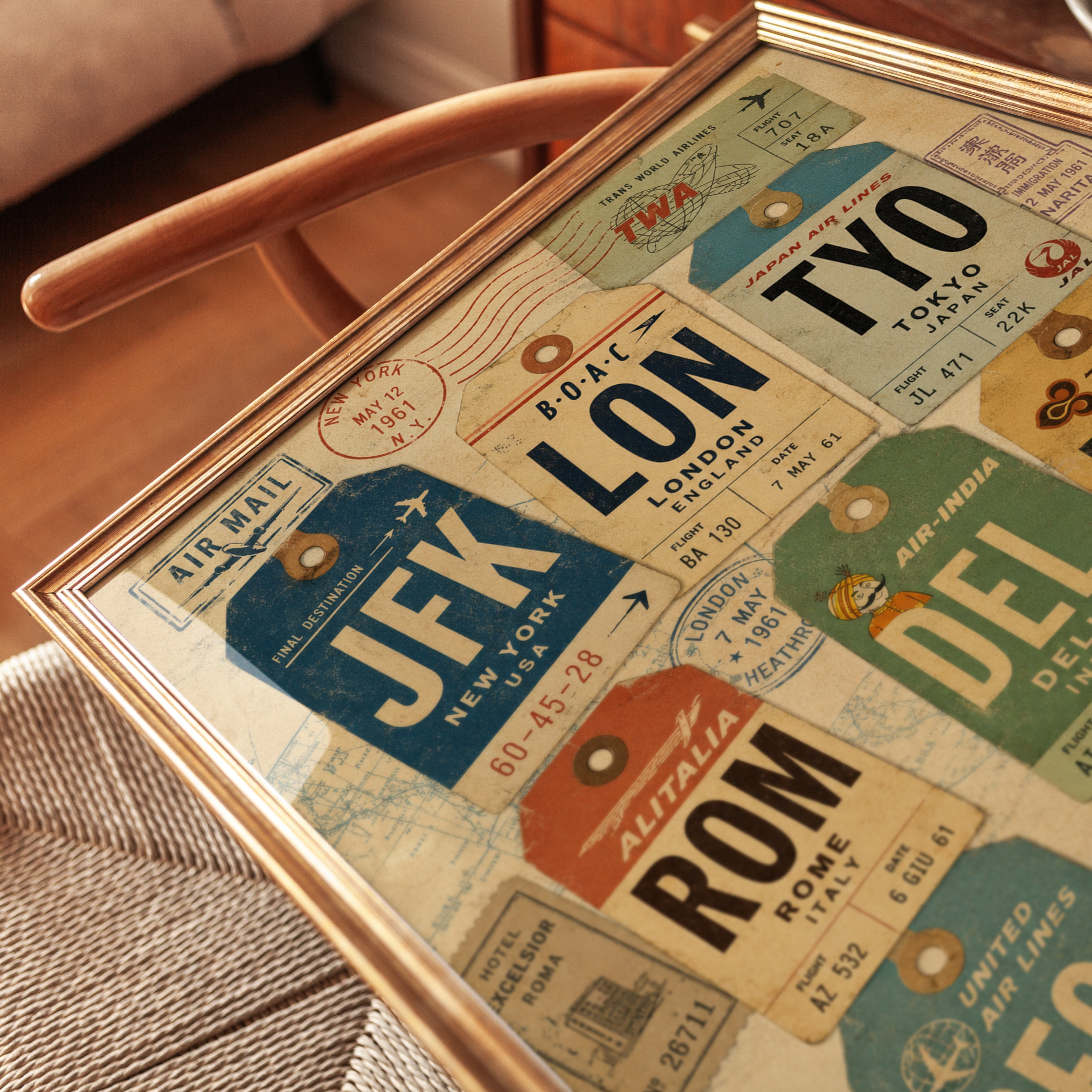 Vintage Luggage Tag Print – Travel Wall Art - detail