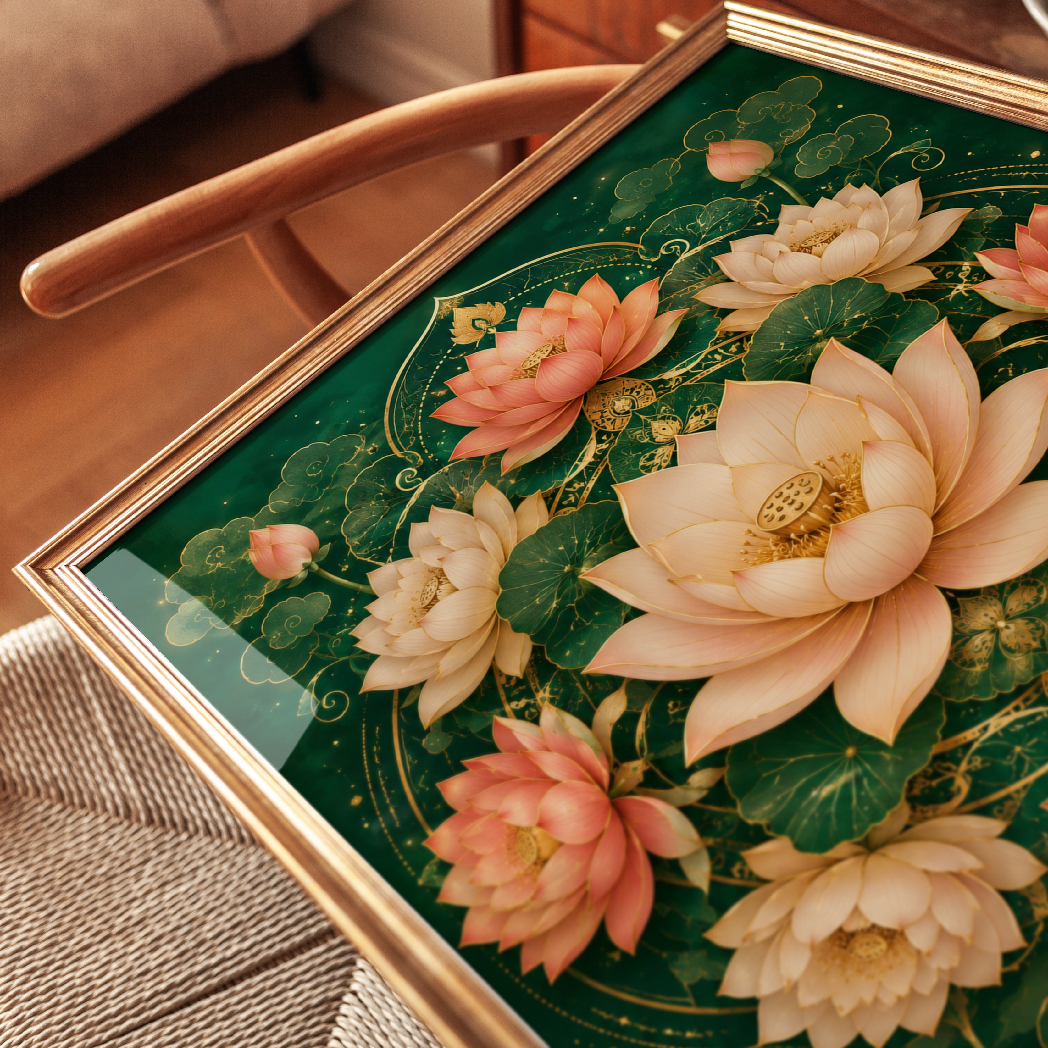 Lotus Flower Wall Art – Botanical Mandala Print - detail