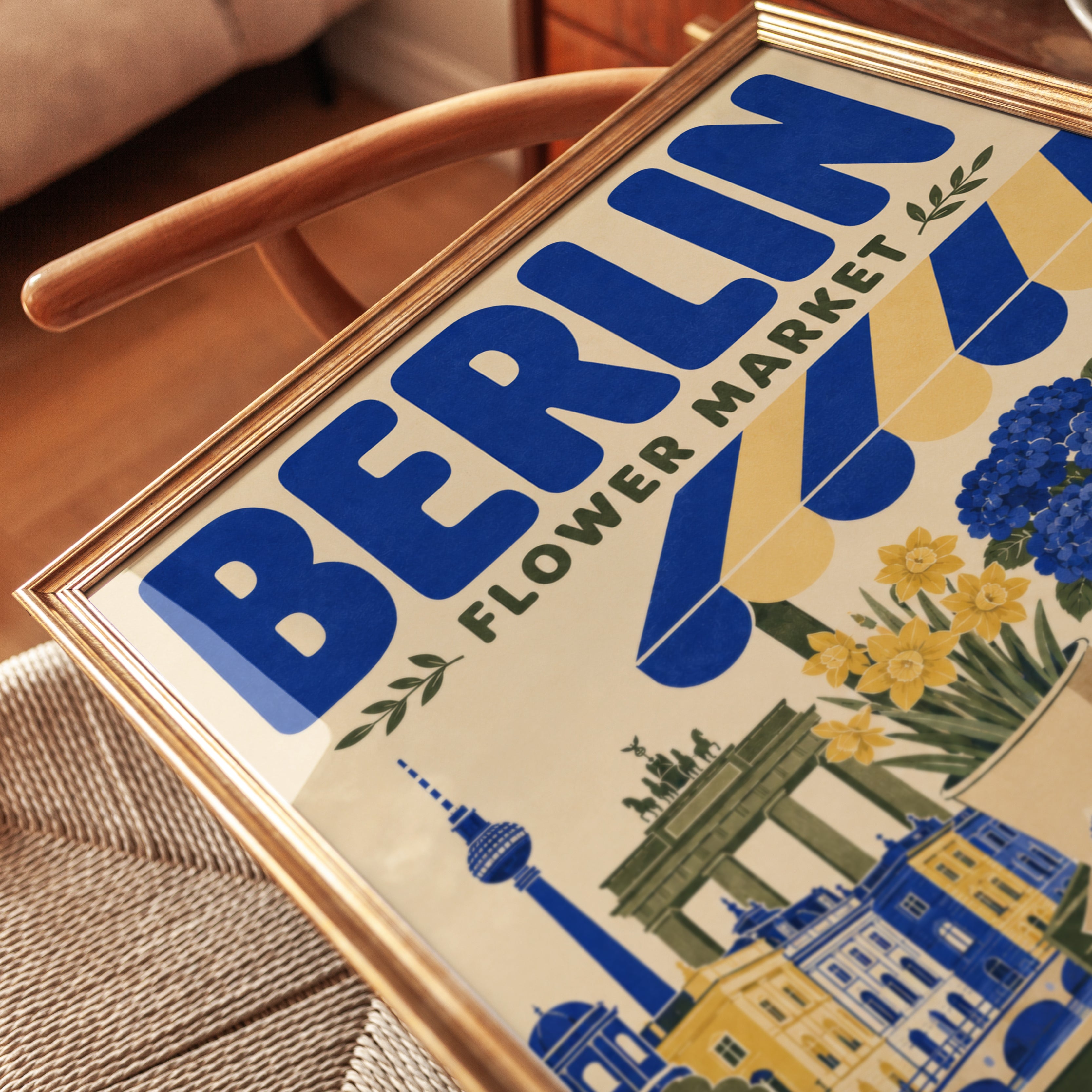Vintage Berlin Travel Poster: Flower Market Scene (Mid-Century Style) - detail
