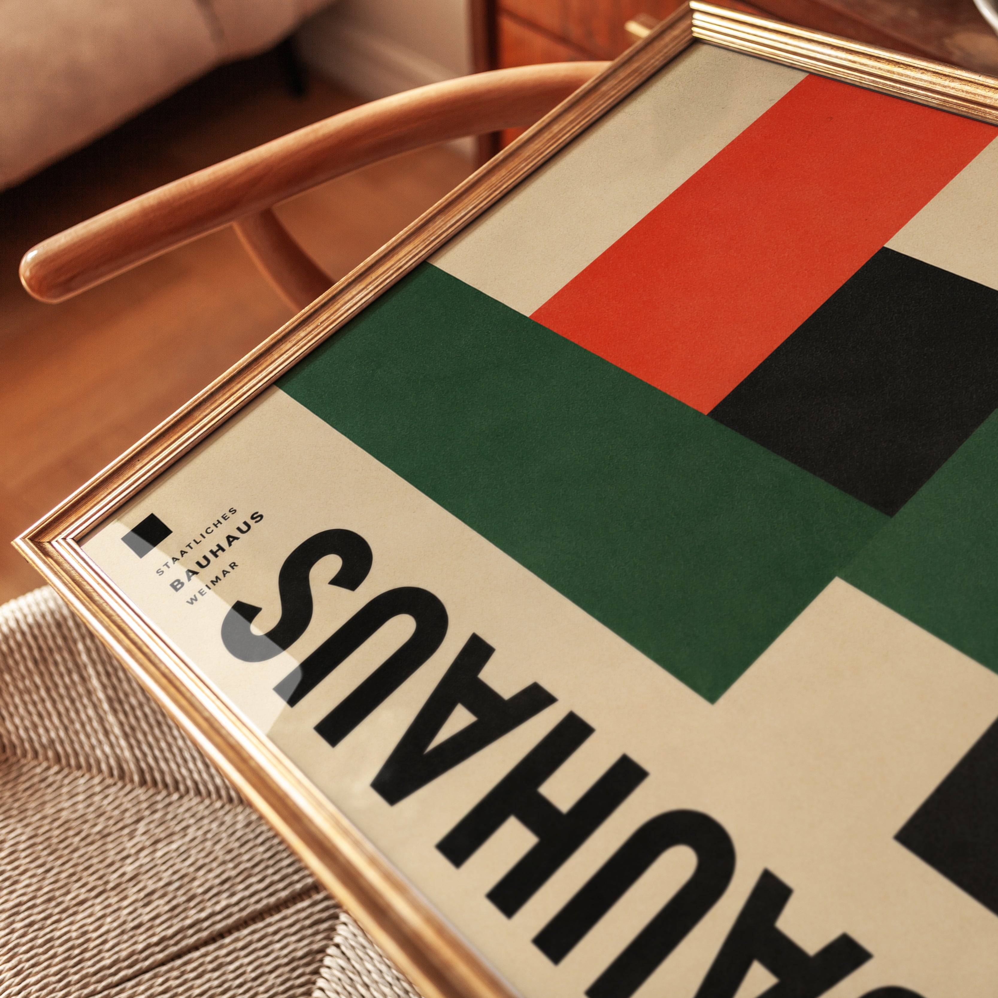 Bauhaus Geometric Art Print: Green Red Black Modernist Design - detail