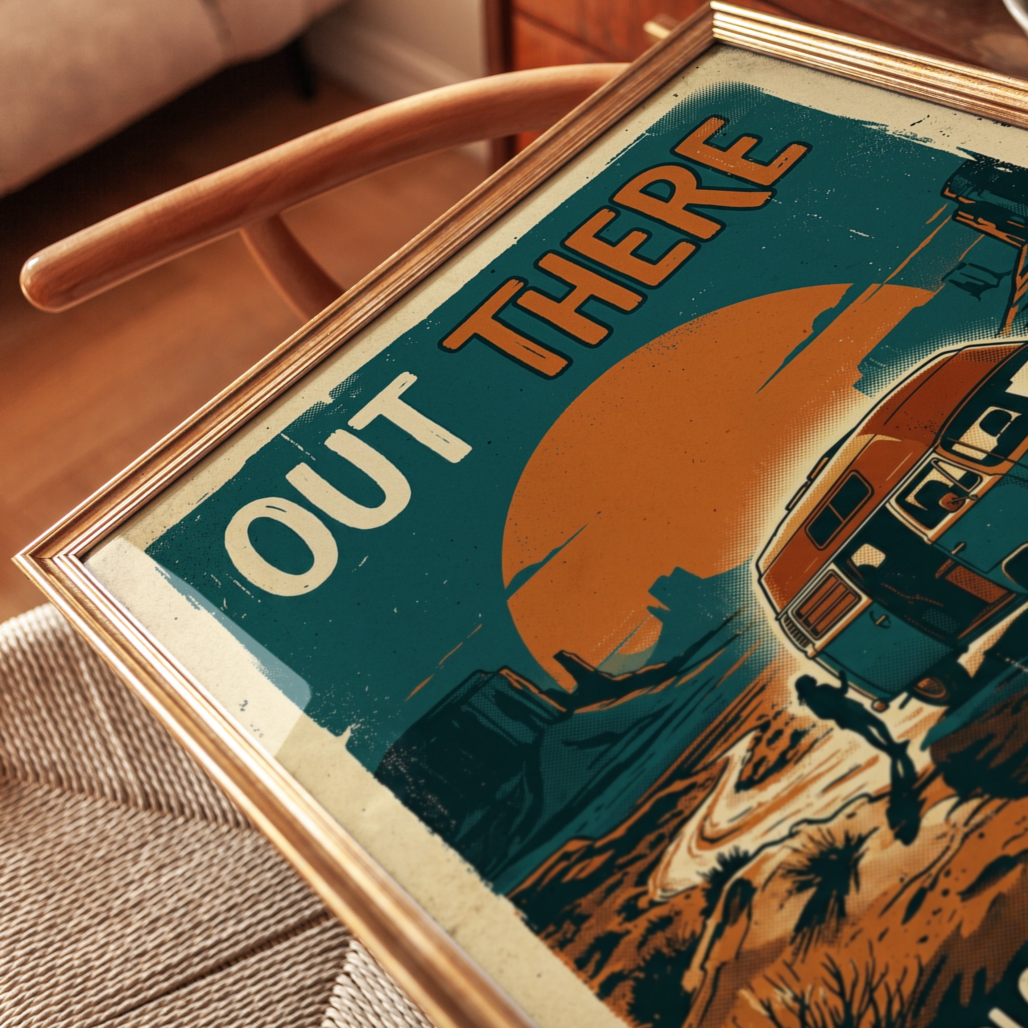 Vintage Travel Poster Print — Southwest Desert Van Life - detail