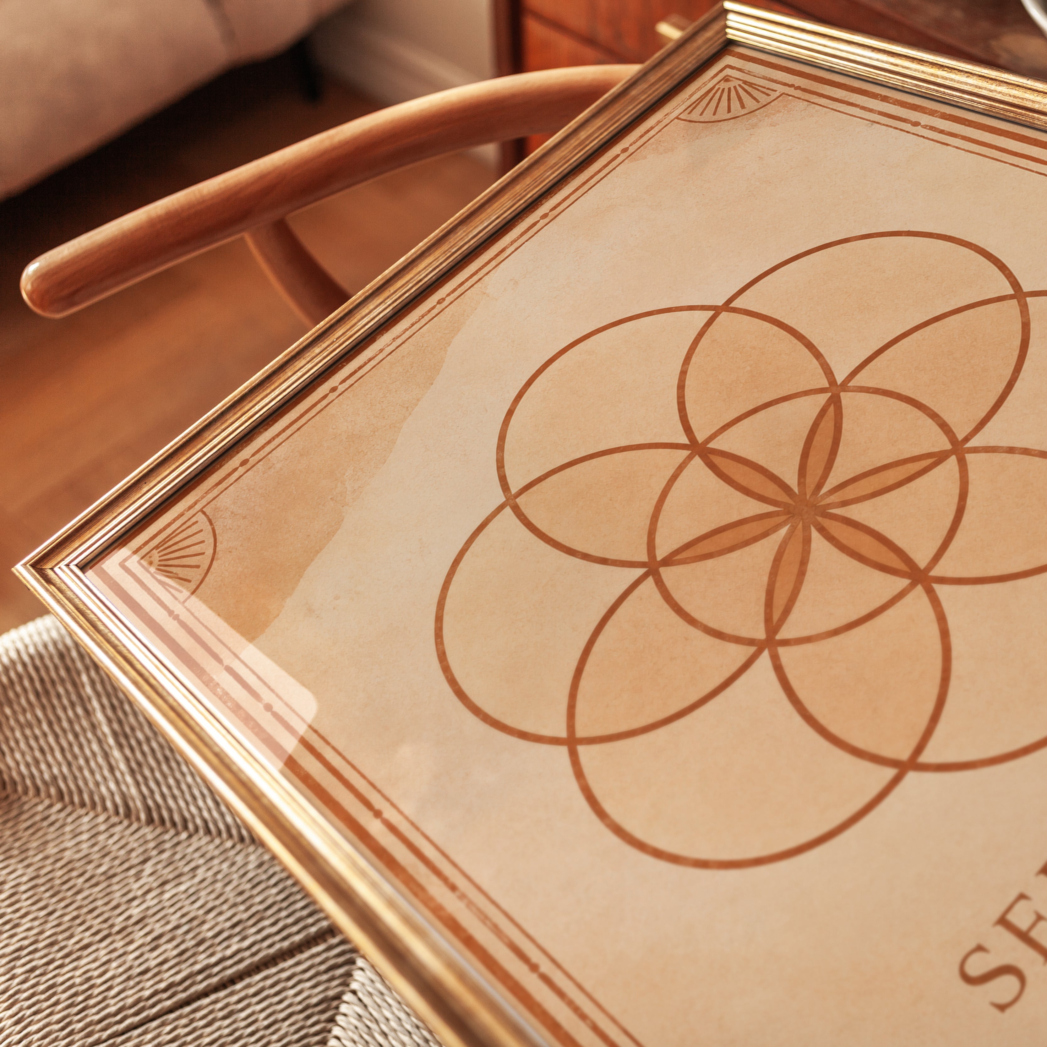 Seed of Life Print: Sacred Geometry Art in Warm Terracotta - detail