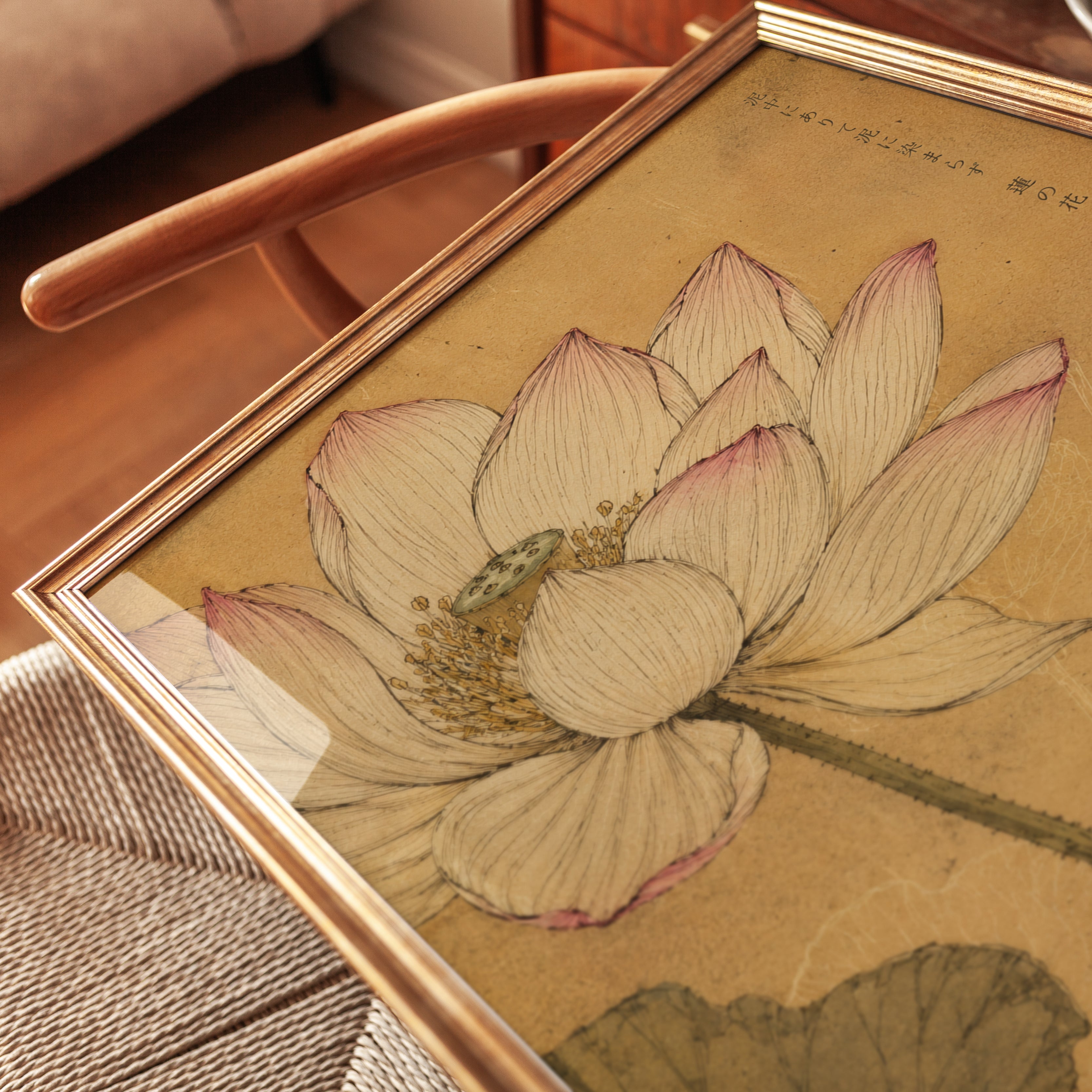 Lotus Flower Vintage Print — Japanese Botanical Art - detail