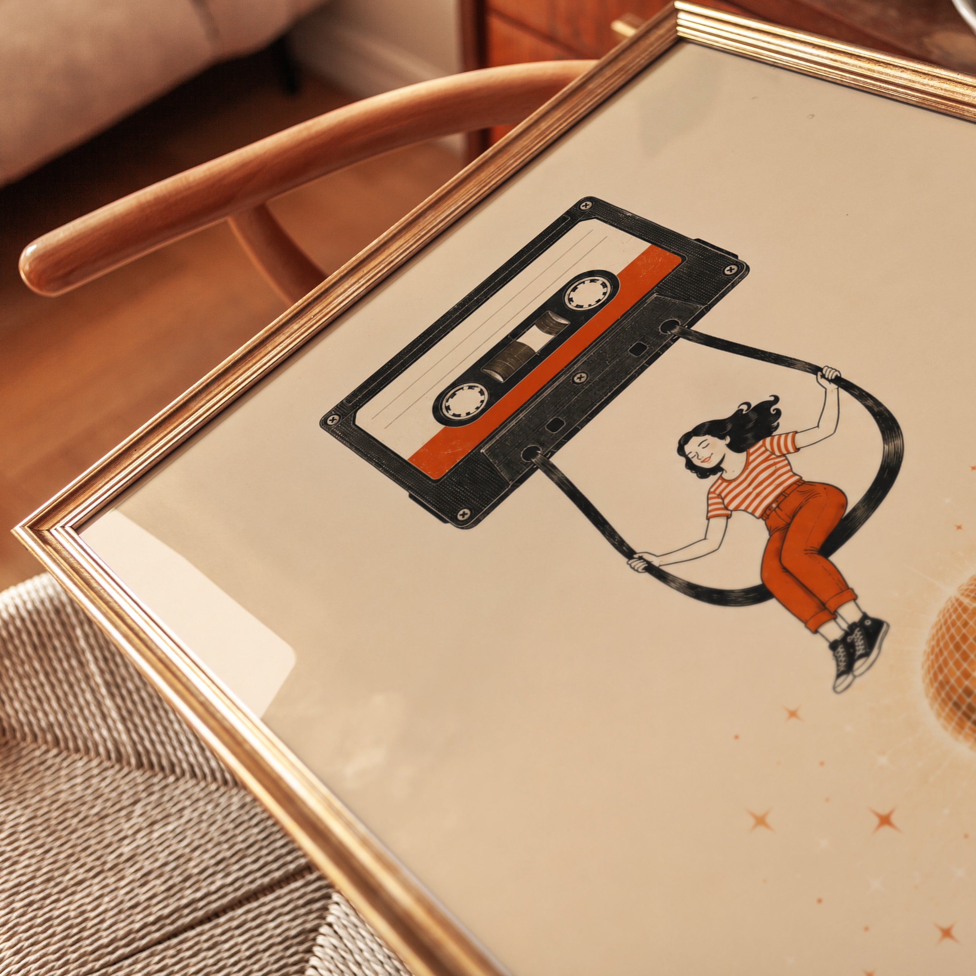 Cassette Tape Illustration: Retro 80s Music Decor (Matte Paper Print) - detail