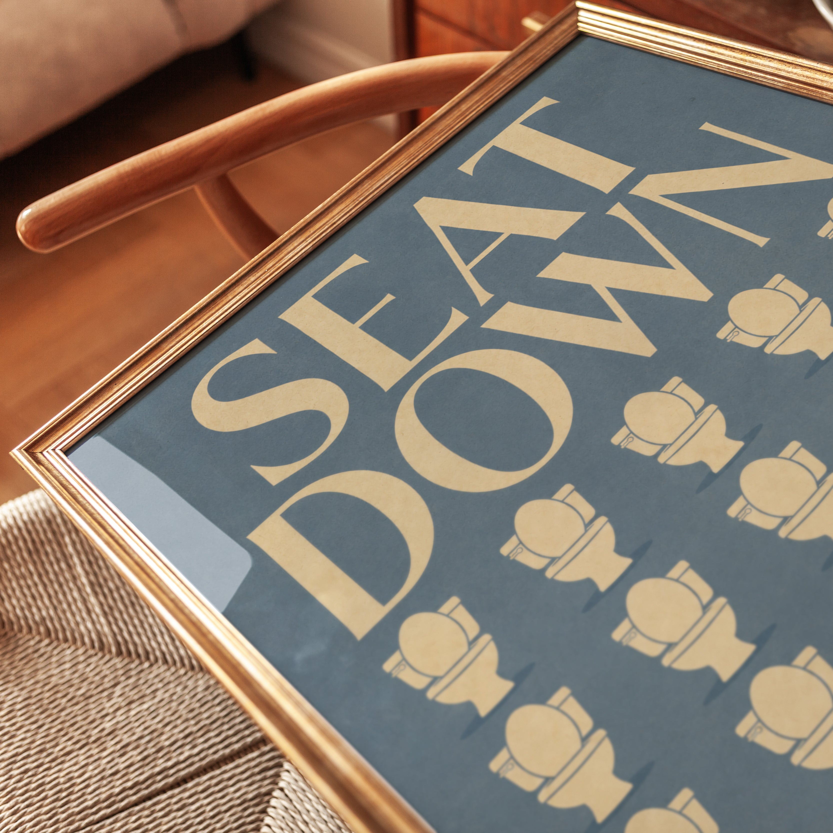 Funny Bathroom Sign Print: Seat Down Typography - detail