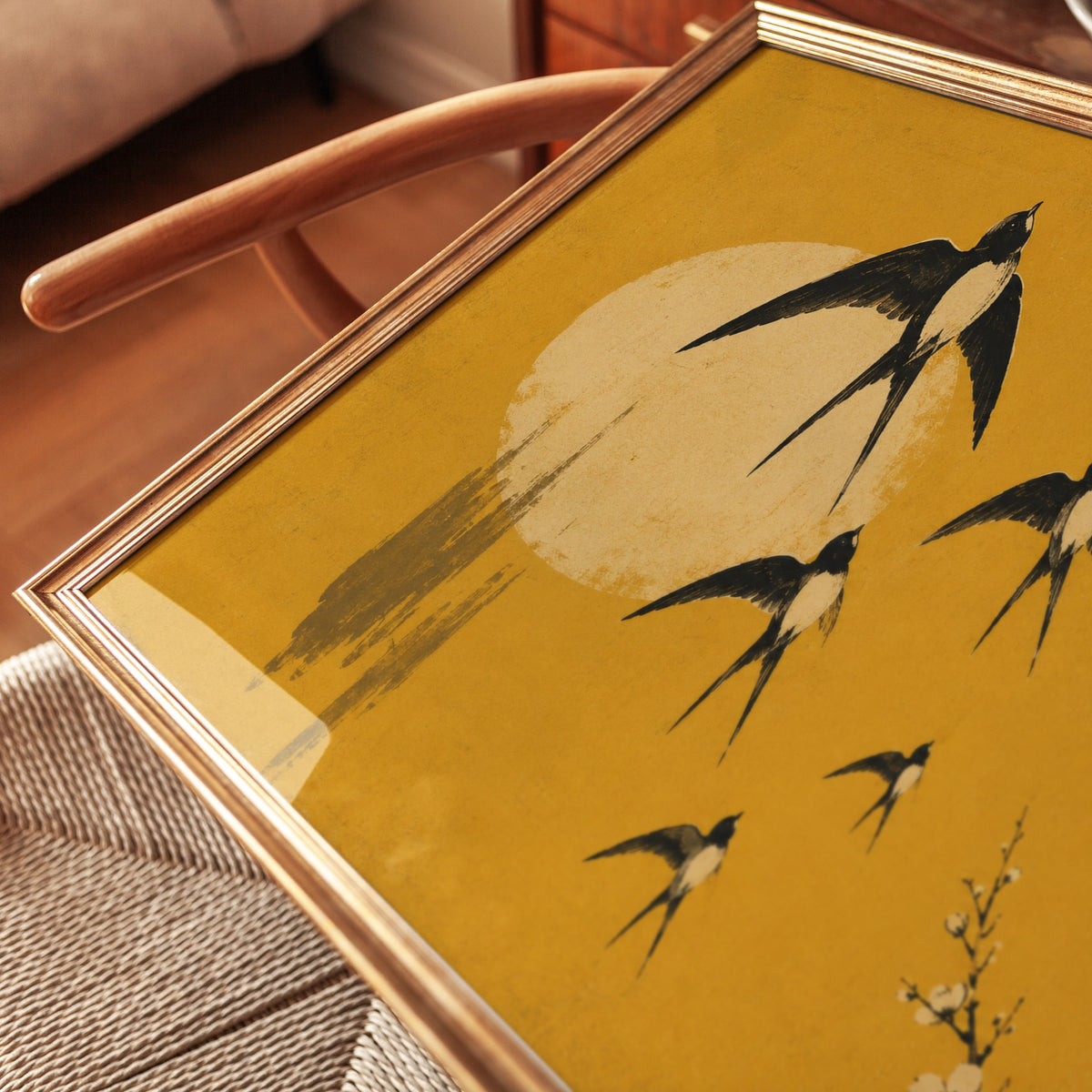 Vintage Japanese Swallows Print - detail