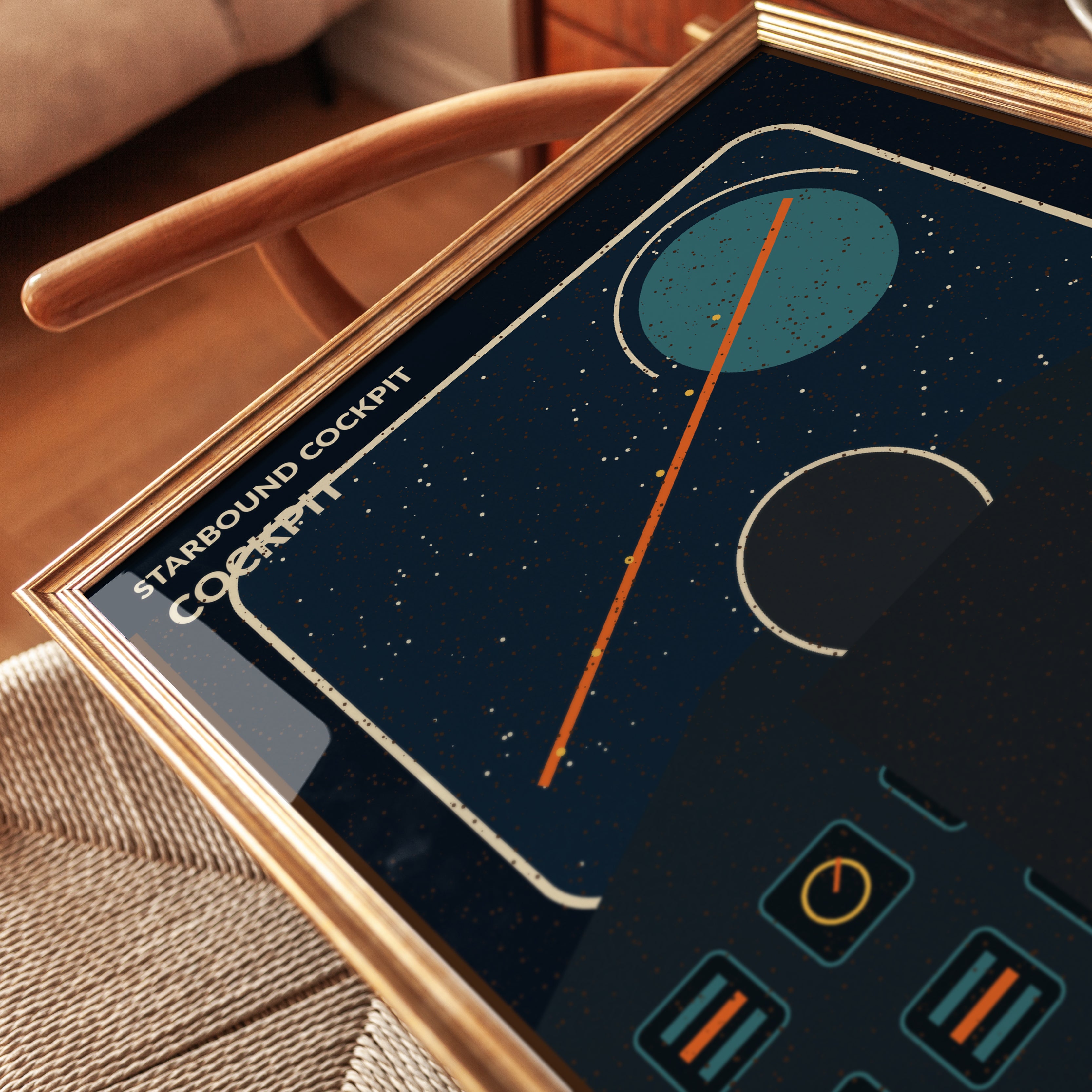 Starbound Cockpit Print: Retro Space Control Panel Art - detail
