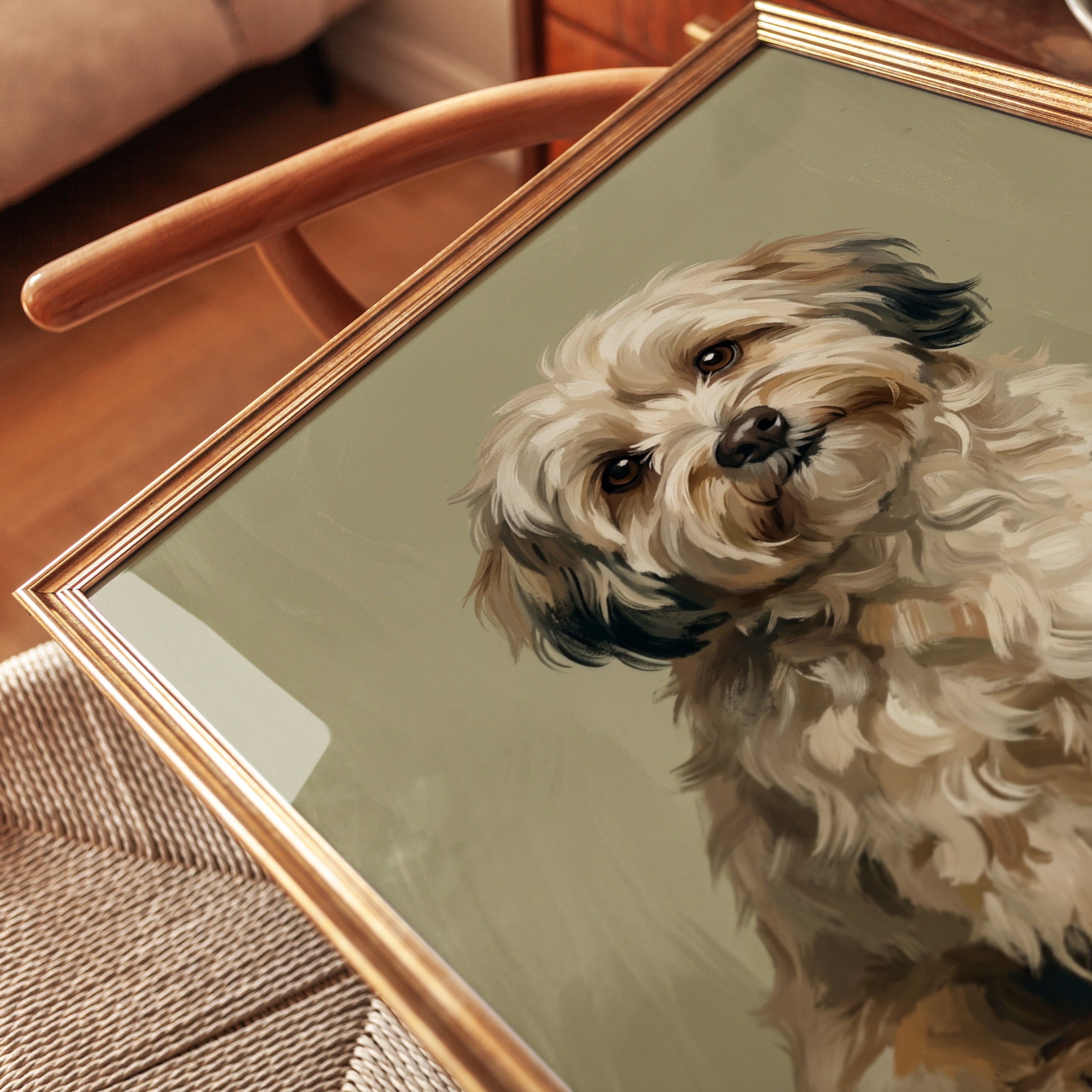 Cavapoo Dog Portrait Print — Classical Pet Painting Style - detail