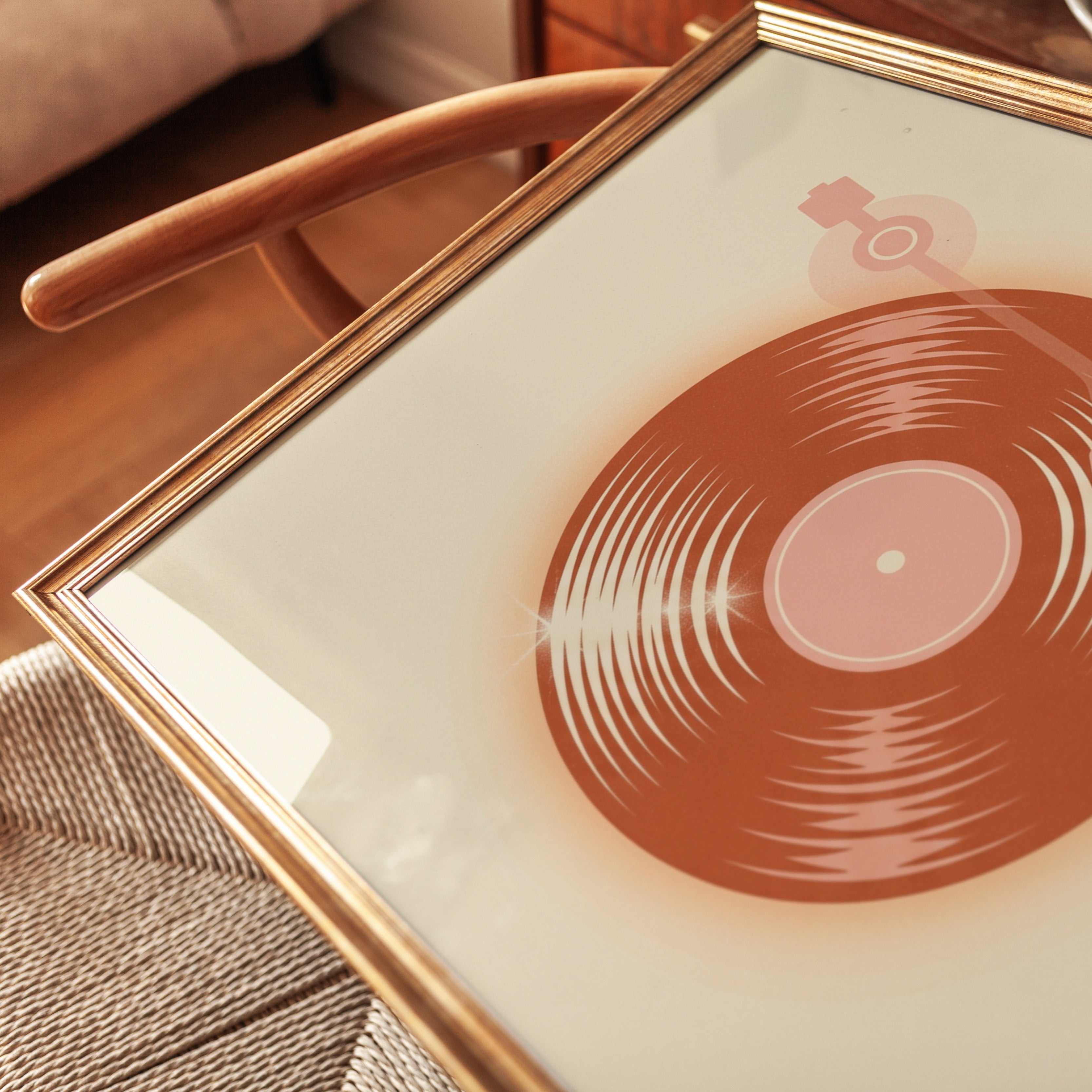 Vinyl Record Turntable Print — Retro Mid-Century Music Art - detail