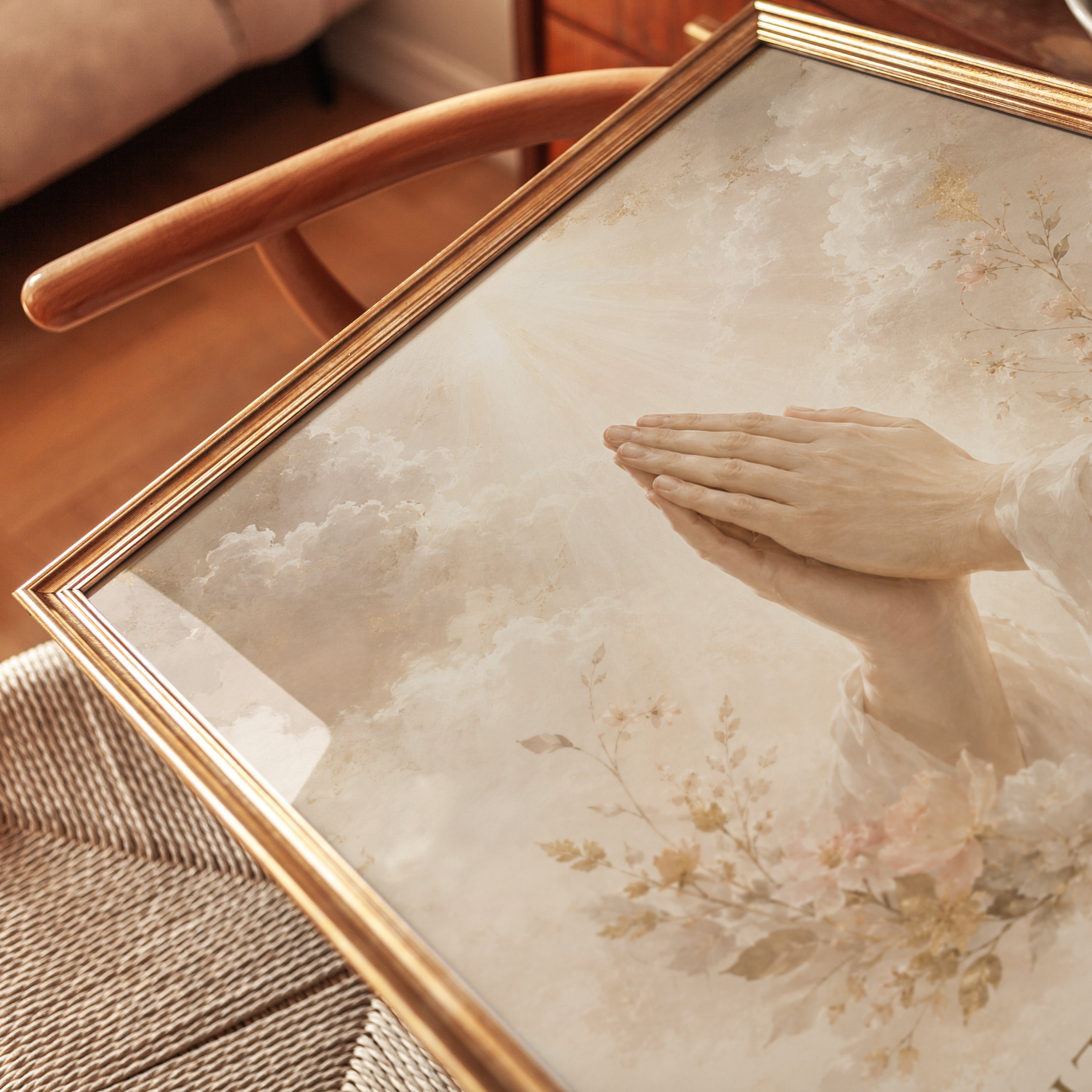 Faith Hope Love Print – Praying Hands Wall Art - detail