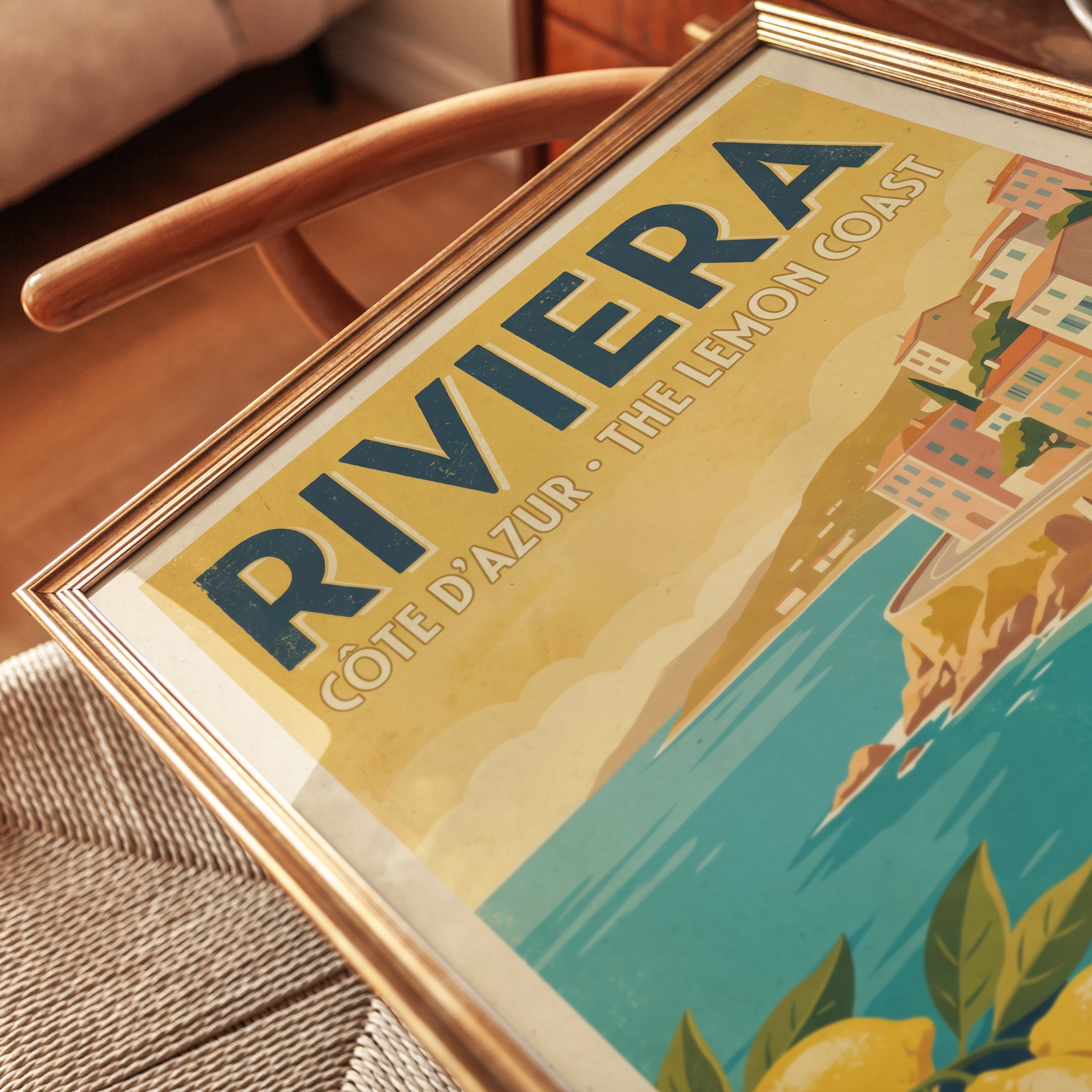 Riviera Travel Poster Print — Vintage Côte d'Azur Lemon Coast - detail
