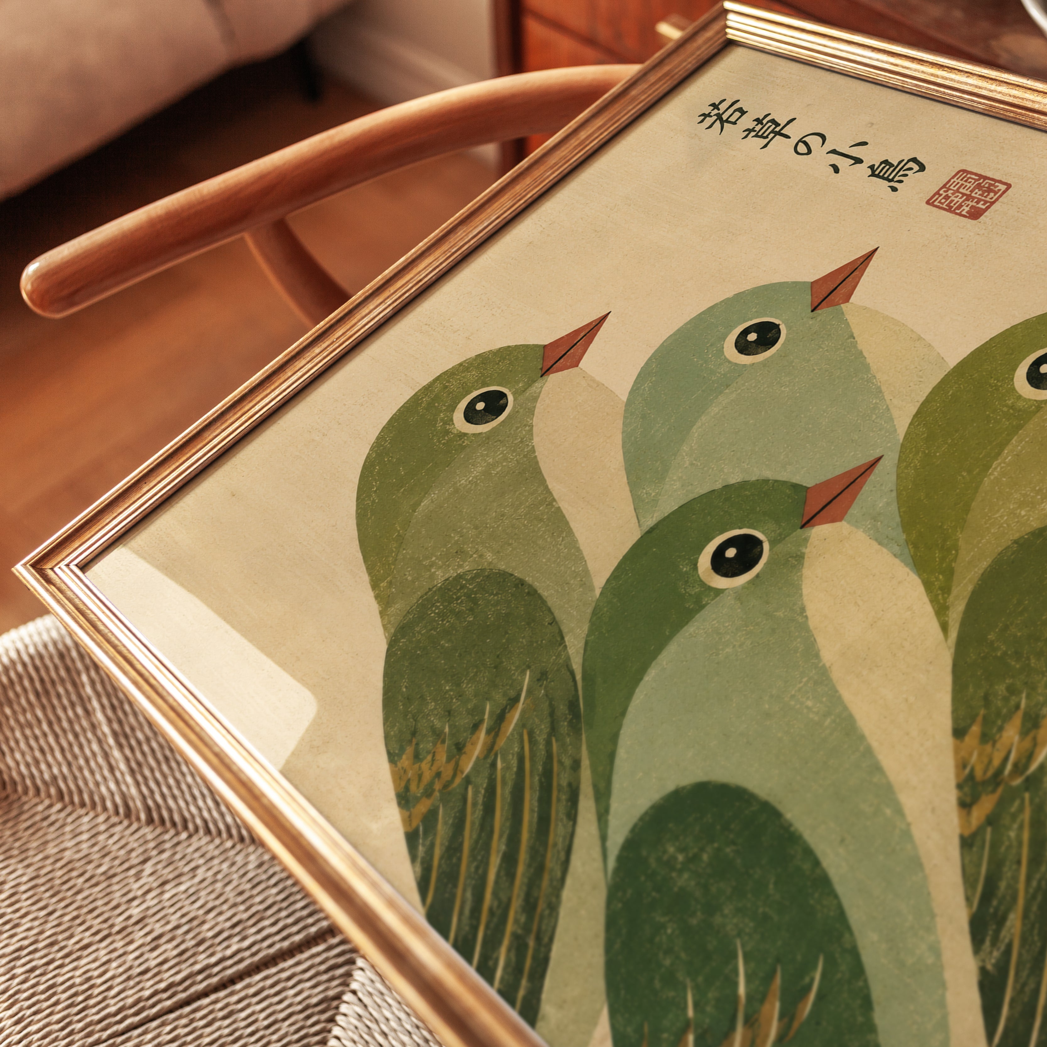 Japanese Bird Print — Vintage Woodblock Style - detail
