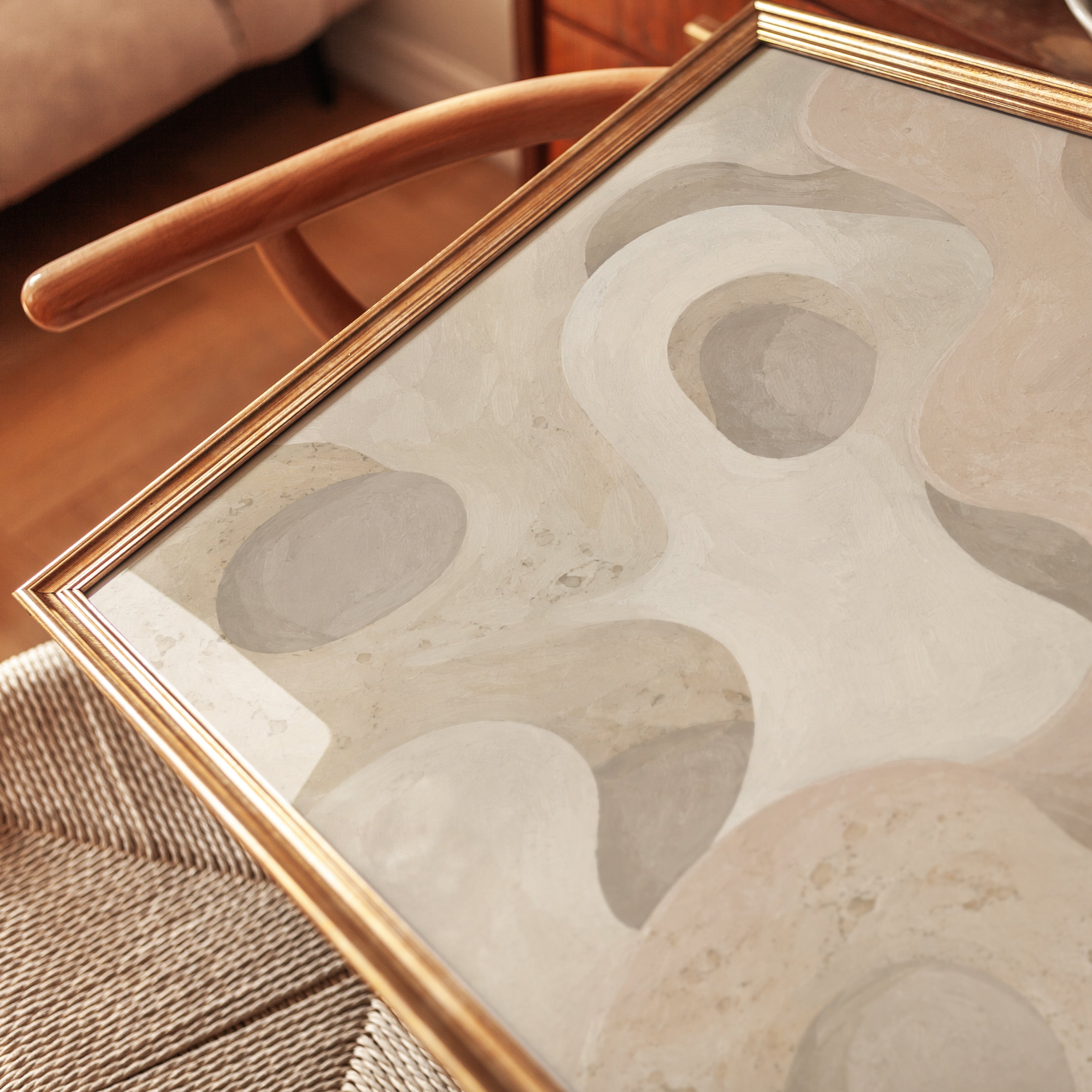 Abstract Organic Shapes Wall Art: Neutral Beige and Grey Tones - detail