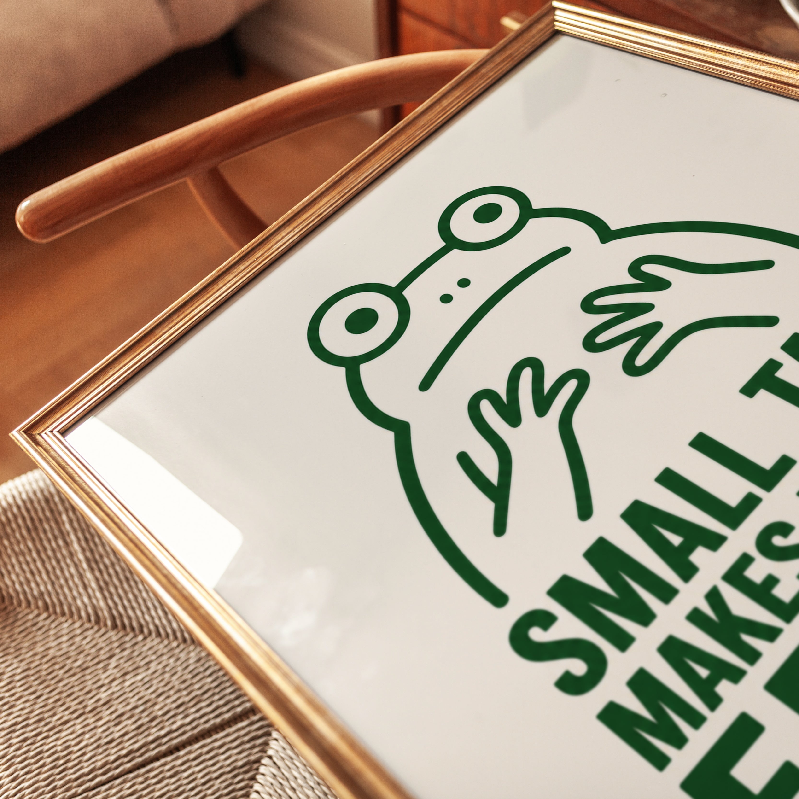 Small Talk Feral Frog Poster: Minimalist Green Typography Art - detail
